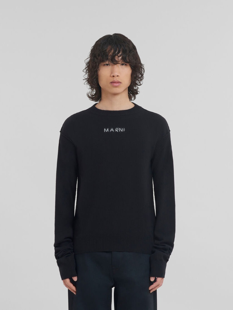 Marni BLACK WOOL AND CASHMERE CREWNECK WITH LOGO outlook
