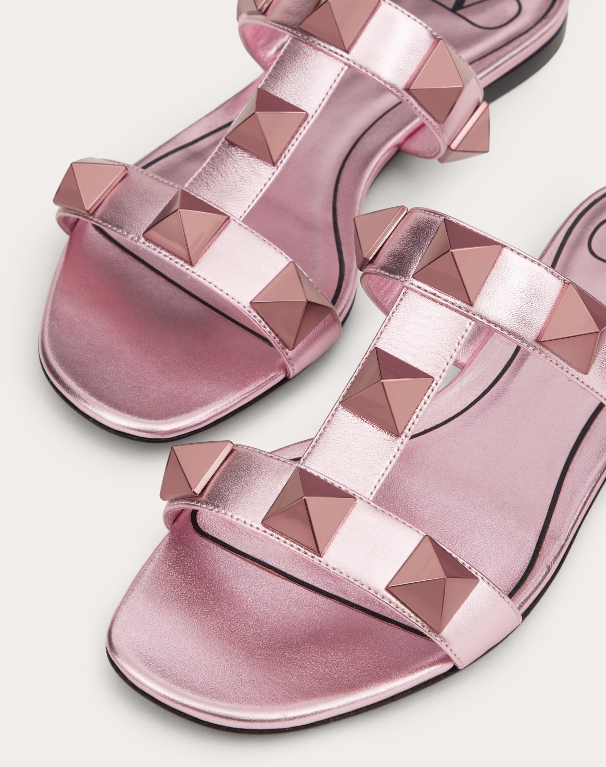 ROMAN STUD METALLIC NAPPA SLIDE SANDAL WITH MATCHING STUDS - 5