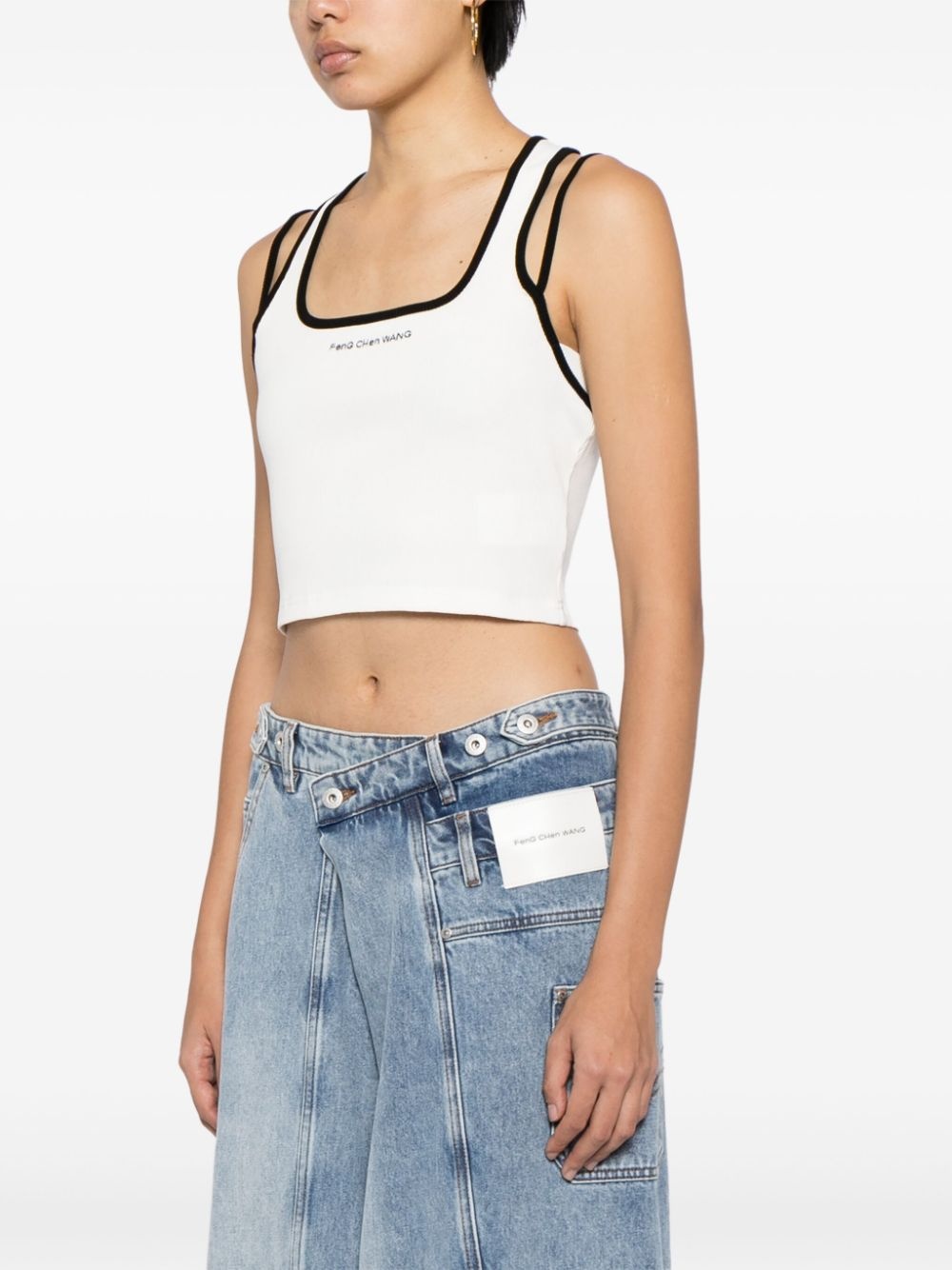 logo-embroidered cropped top - 3