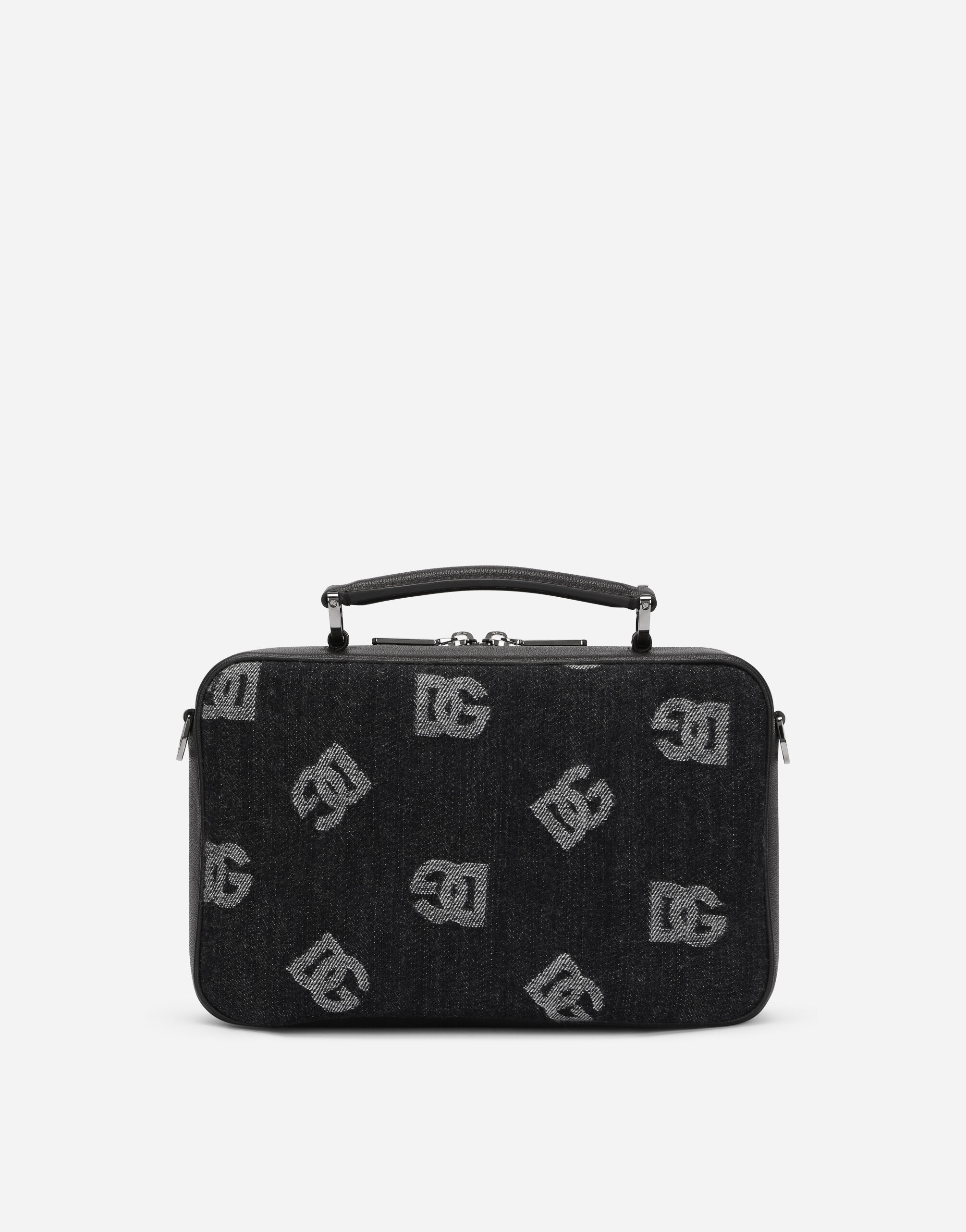 Calfskin and denim crossbody bag with logo - 4