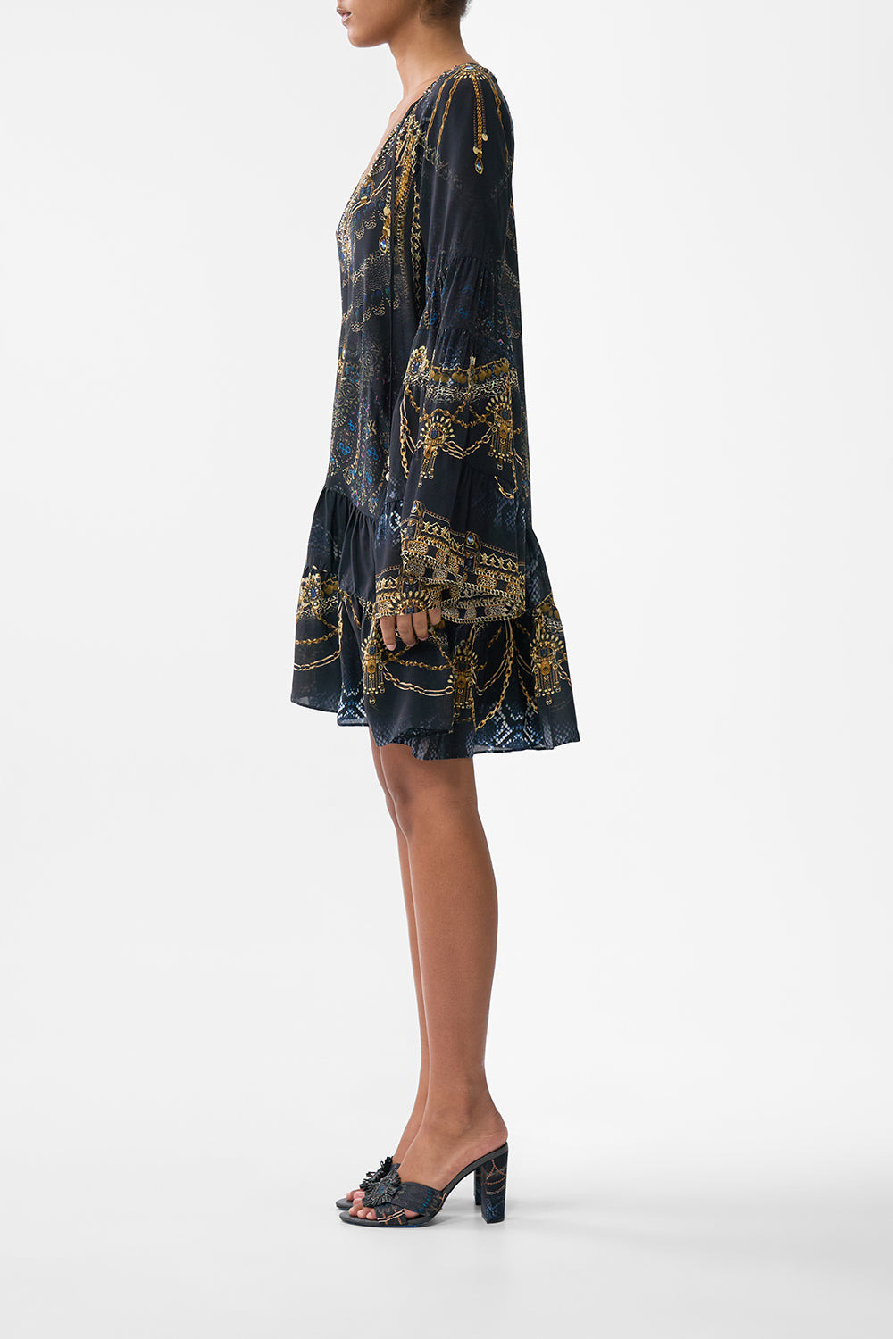 A-LINE GATHERED PANEL DRESS - 4