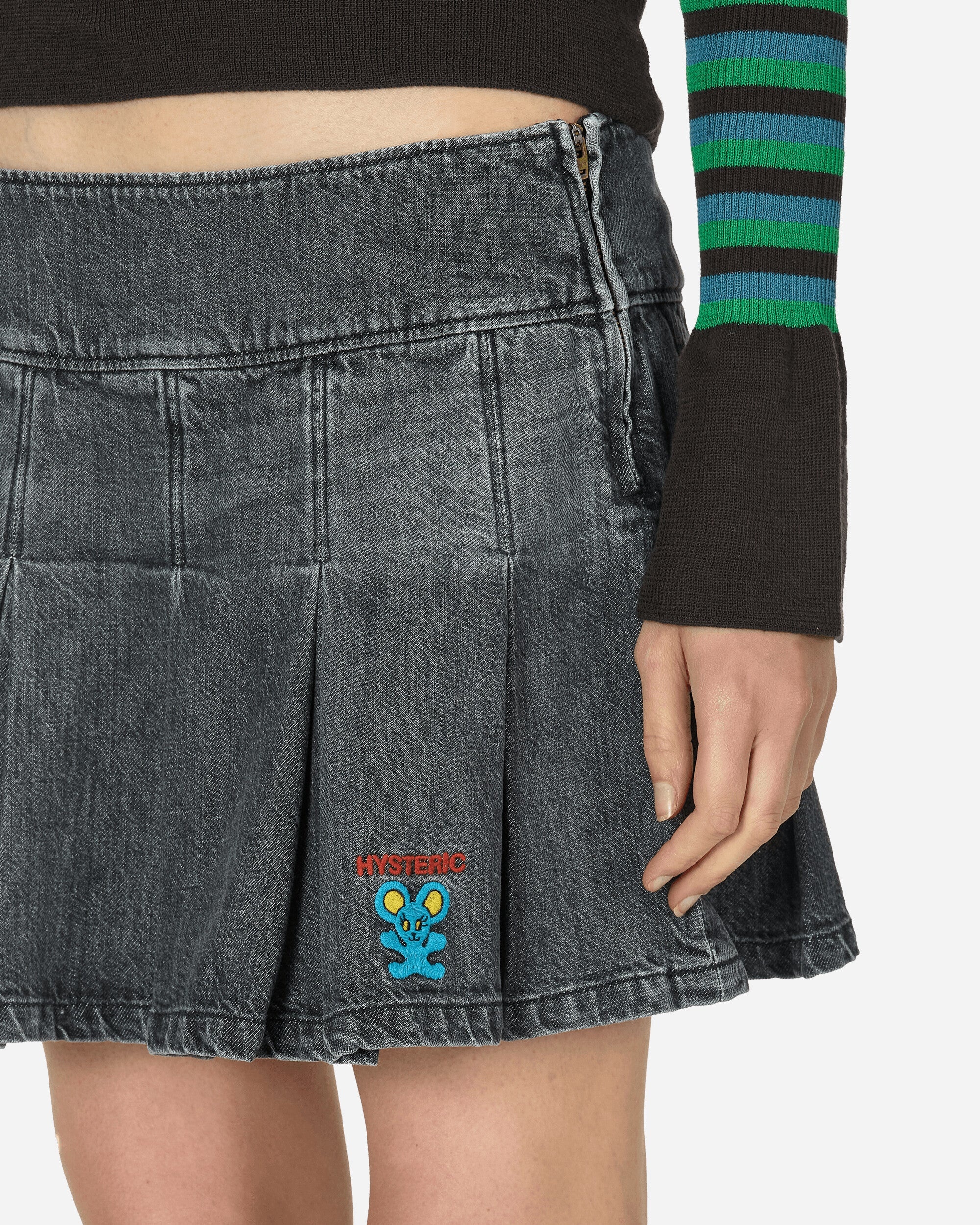 HYS Mouse Pleated Denim Skirt Black - 5