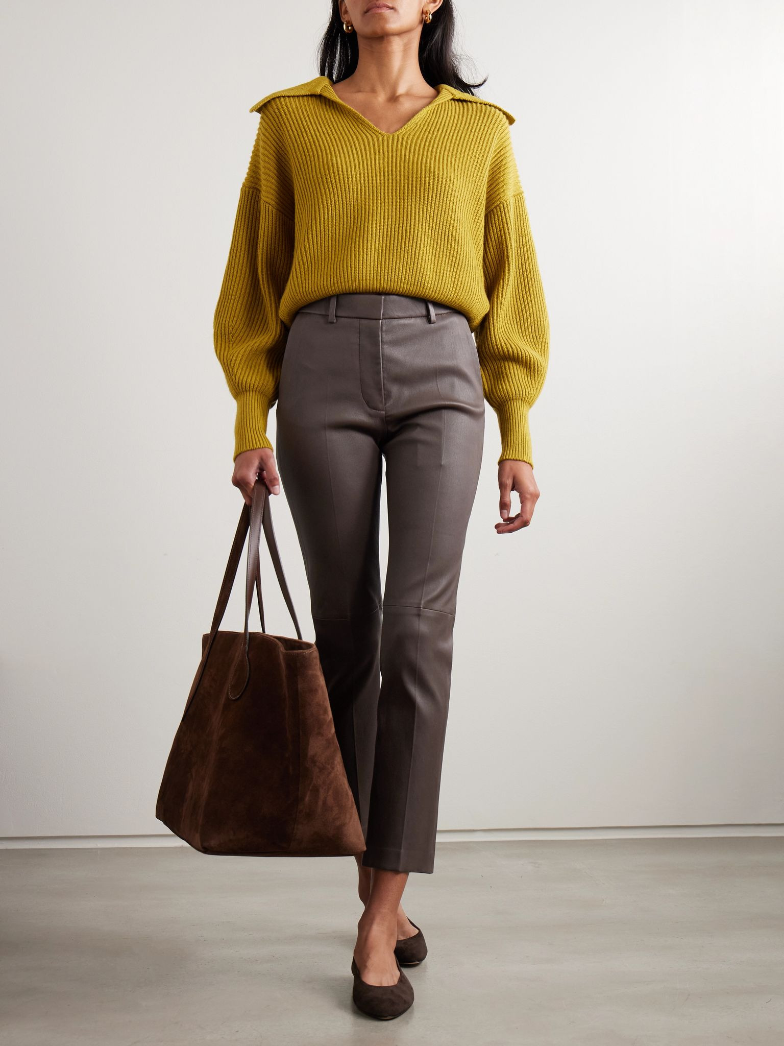 Coleman leather slim-fit pants Mushroom - 2