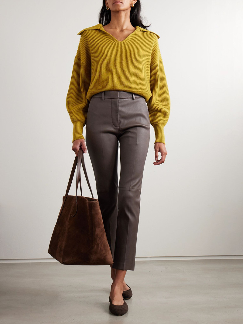 JOSEPH Coleman leather slim-fit pants Mushroom outlook