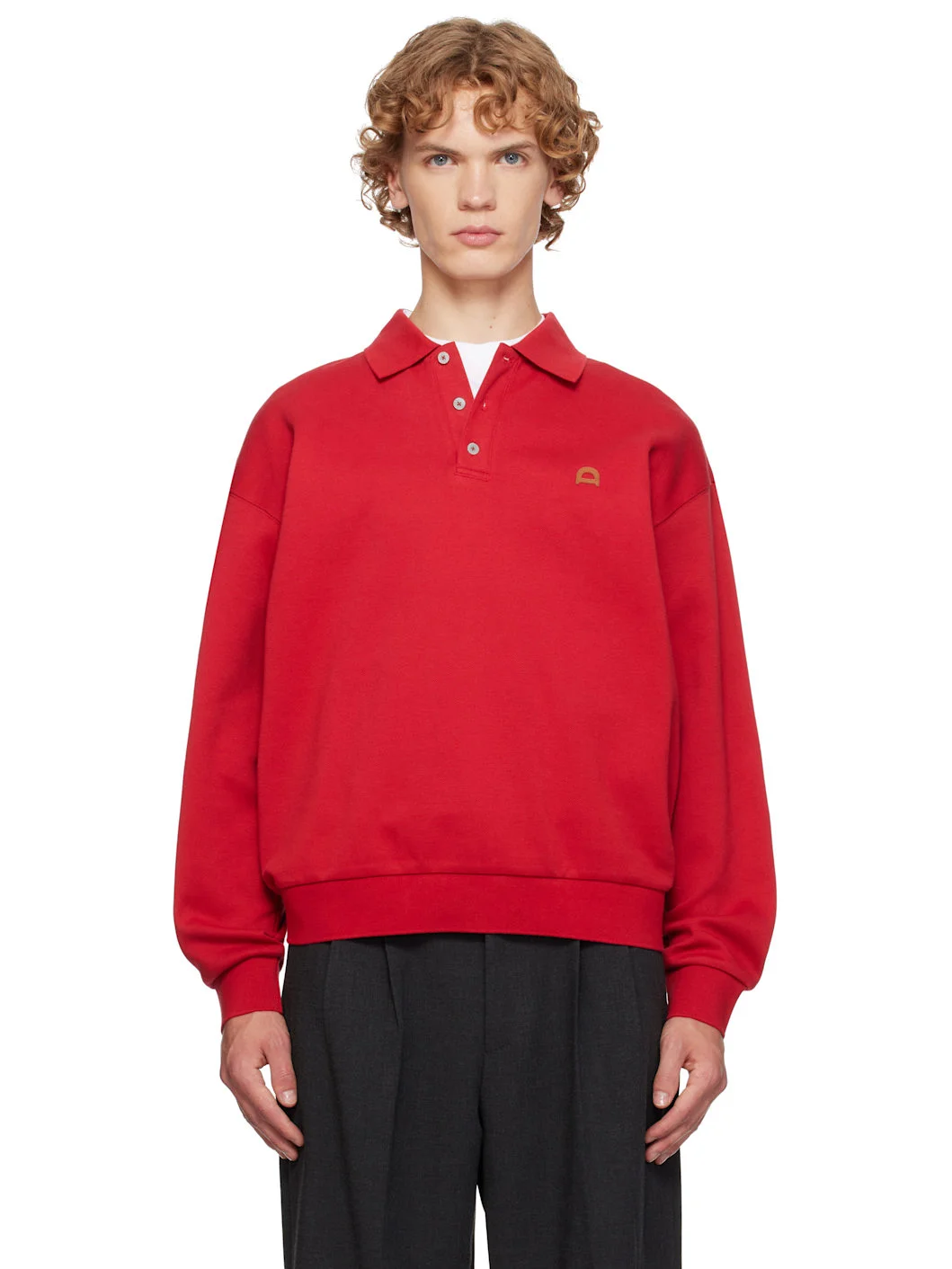 Red Leather Logo Collared Polo - 1