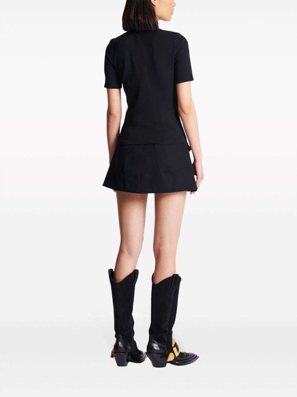 embossed-button round-neck T-shirt - 4