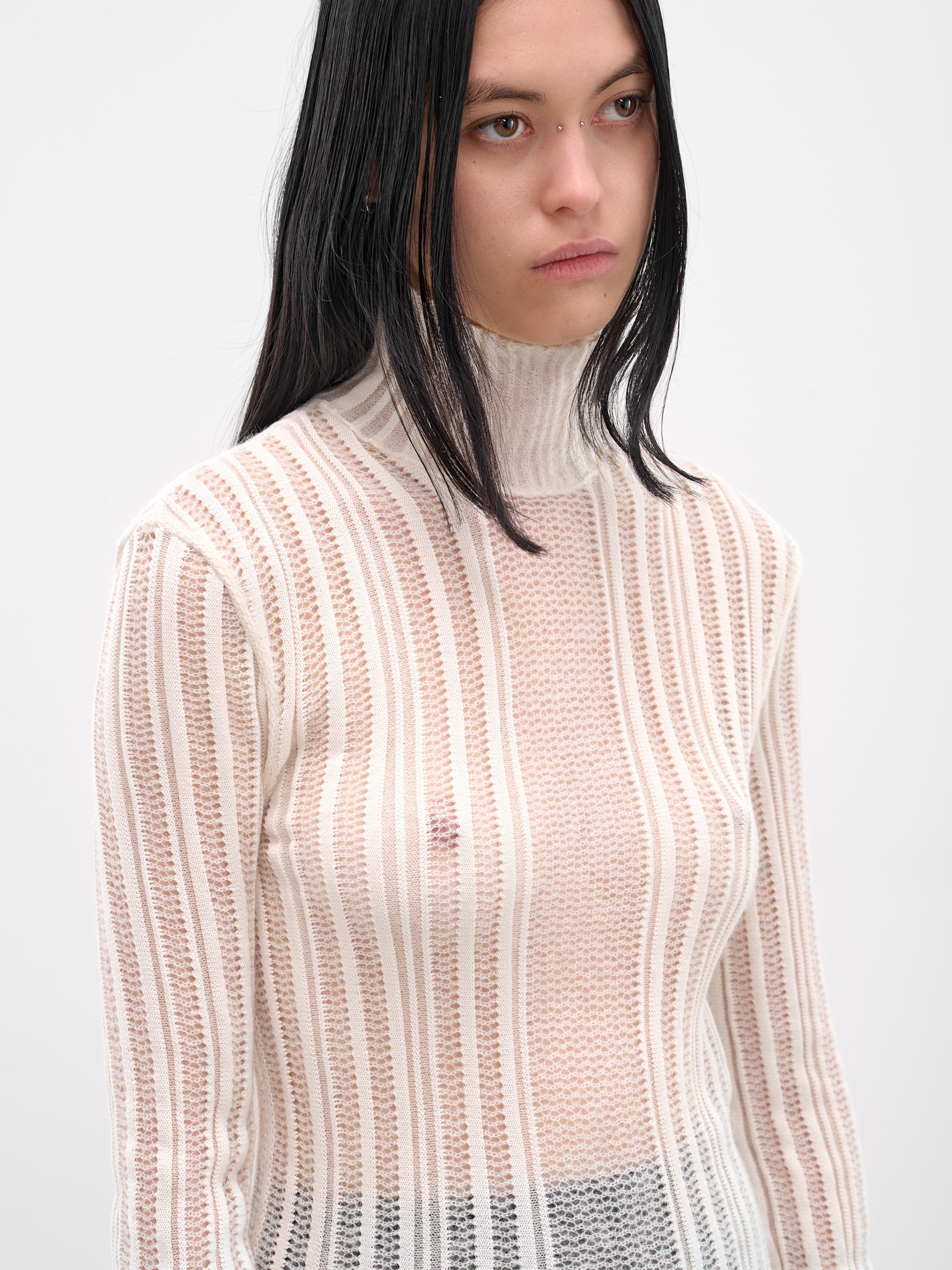 White Aamu Sheer Turtleneck Sweater - 4