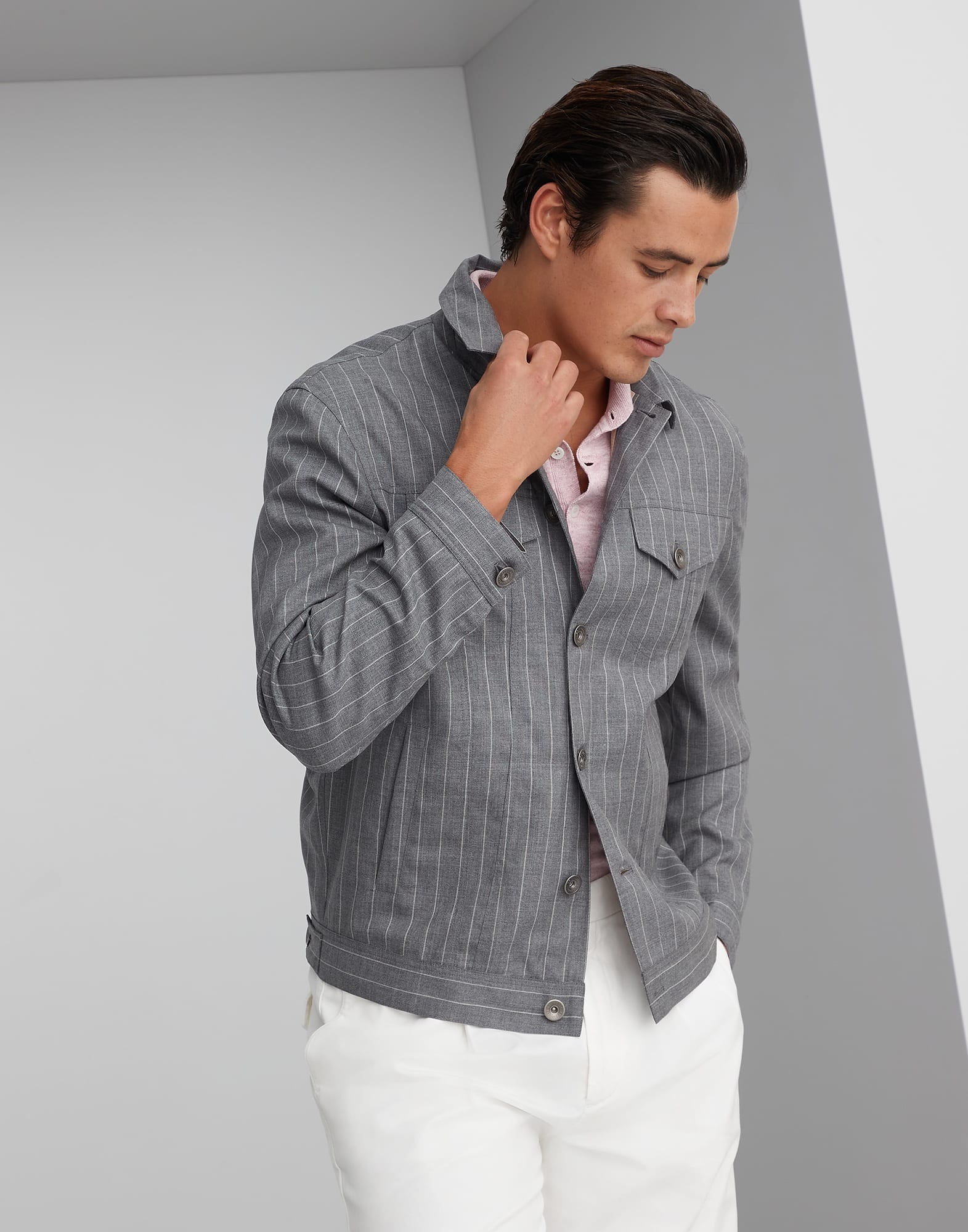 Virgin wool chalk stripe four-pocket jacket - 1