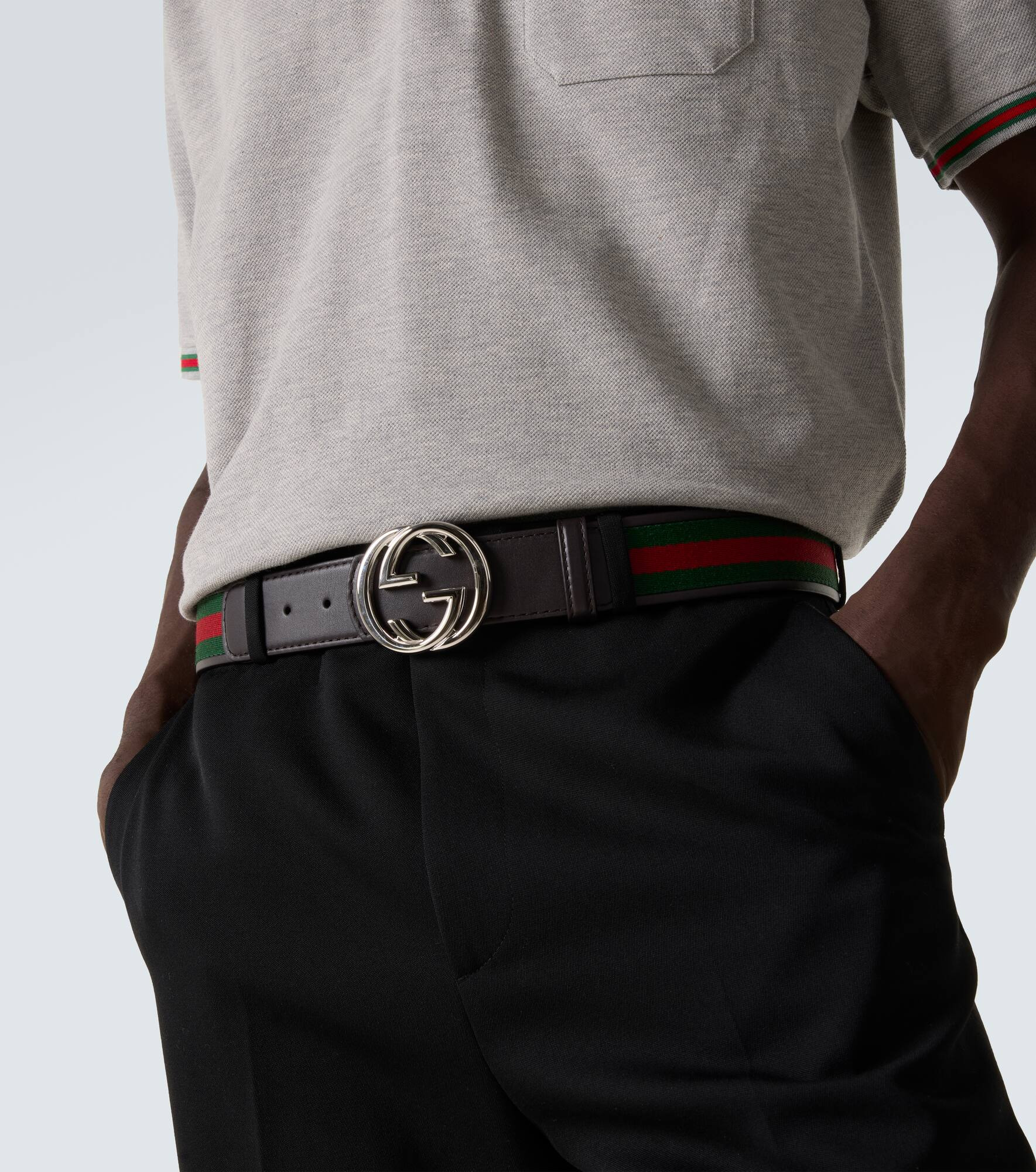 Interlocking G Web leather belt - 3