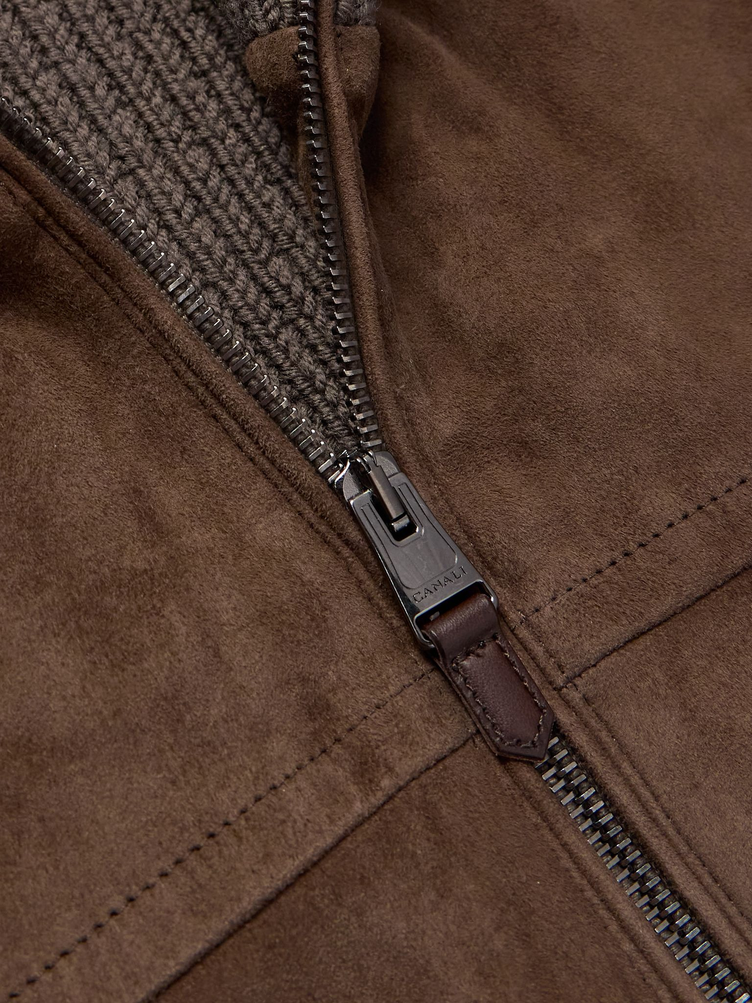 Padded Suede and Ribbed Wool Gilet Brown - 5