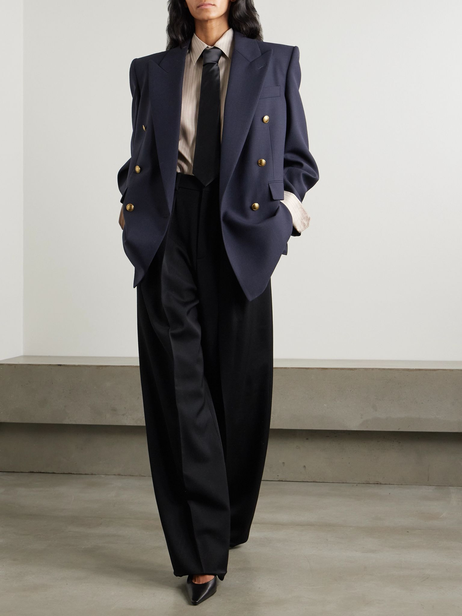 Oversized double-breasted grain de poudre wool blazer Blue - 5
