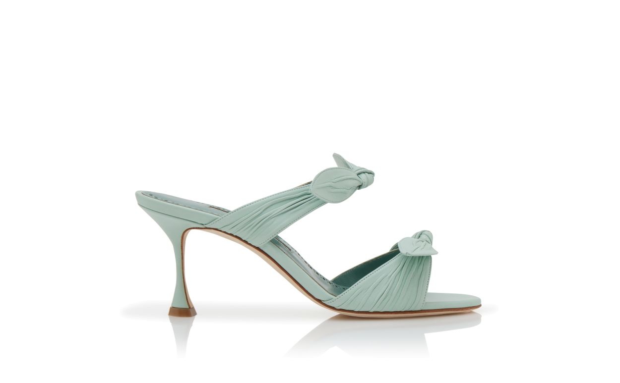 Light Green Nappa Leather Bow Detail Mules - 1