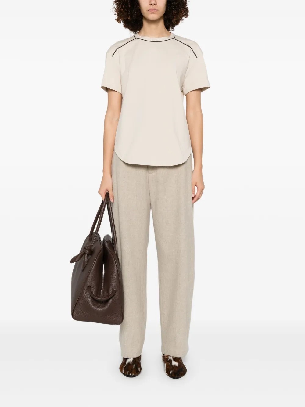 Tシャツ・カットソー Brunello Cucinelli Brunello Cucinelli Monili-Detailed Cotton Brunello Cucinelli MONILI DETAIL TEE | lucianabari | REVERSIBLE