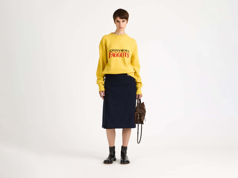 JW Anderson WOMENS 'ANONYMOUS FAGGOTS' JUMPER IN BRIGHT YELLOW outlook