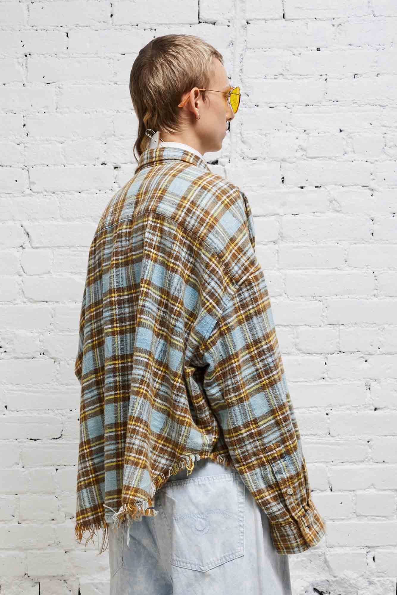 DROP NECK CROPPED SHIRT - BRIGHT BLUE PLAID - 3