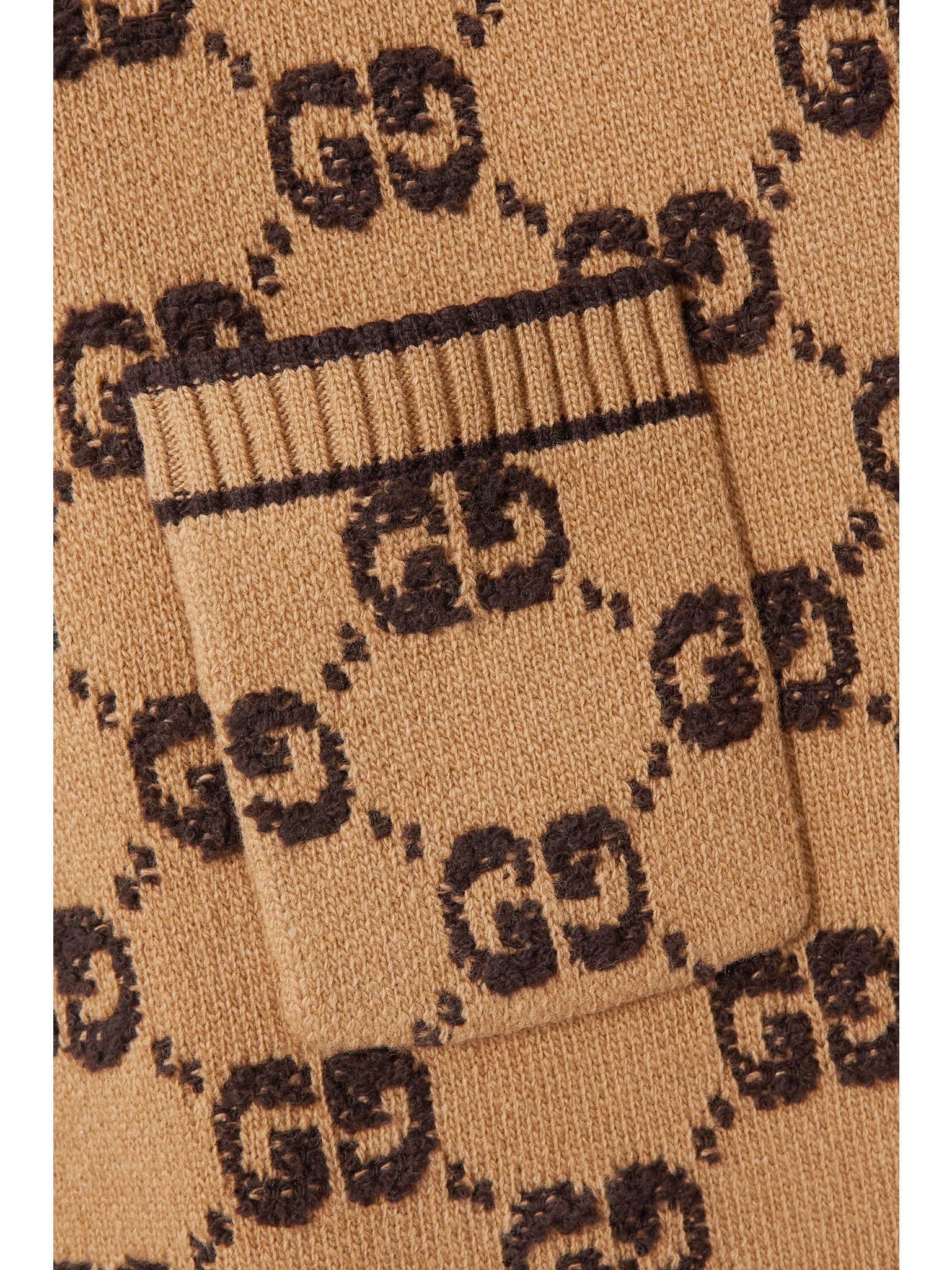 Embellished jacquard-knit wool dress Camel - 4