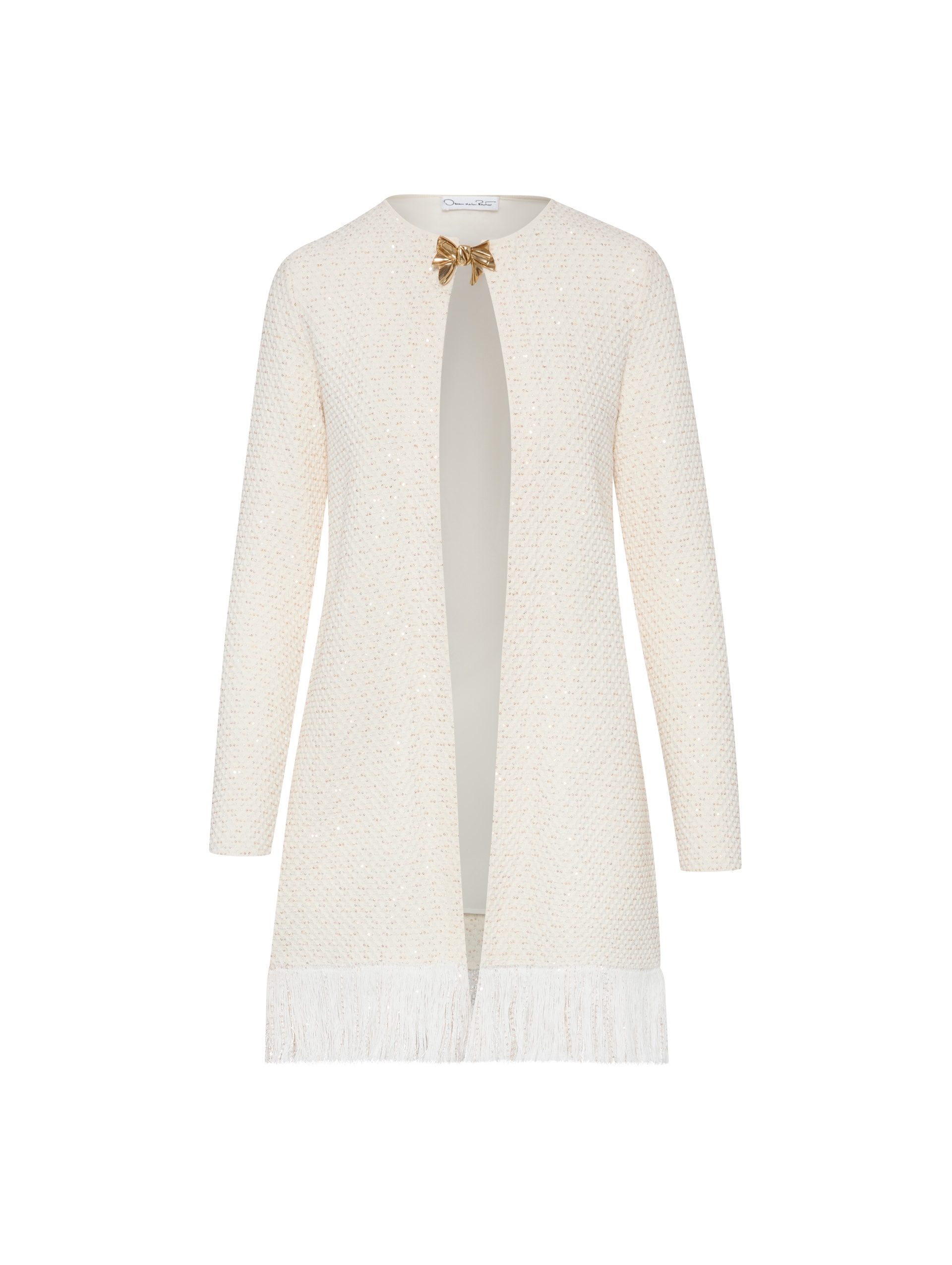 BOW BUTTON SEQUIN TWEED COAT - 5