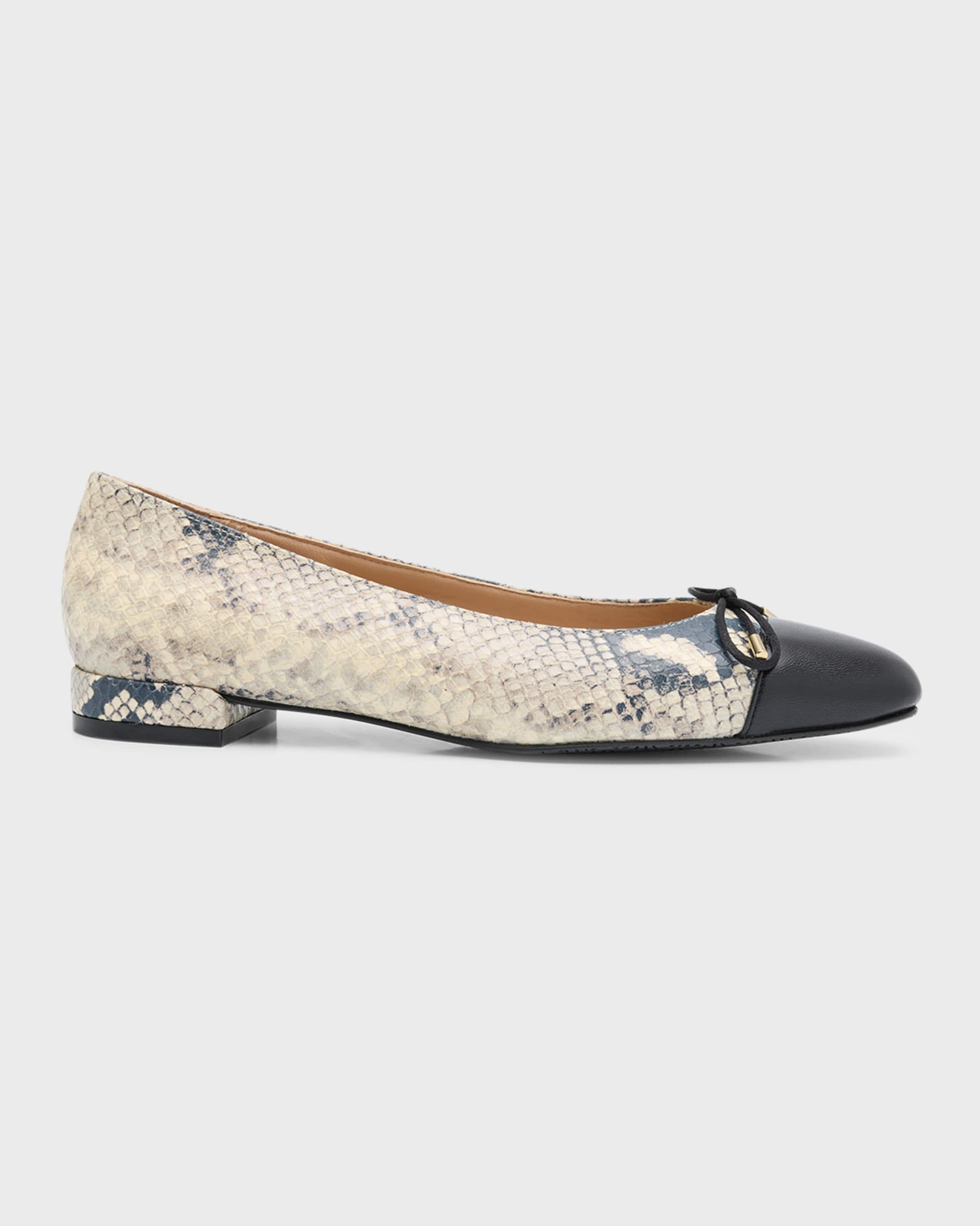 Sleek Snake-Print Bow Ballerina Flats - 1