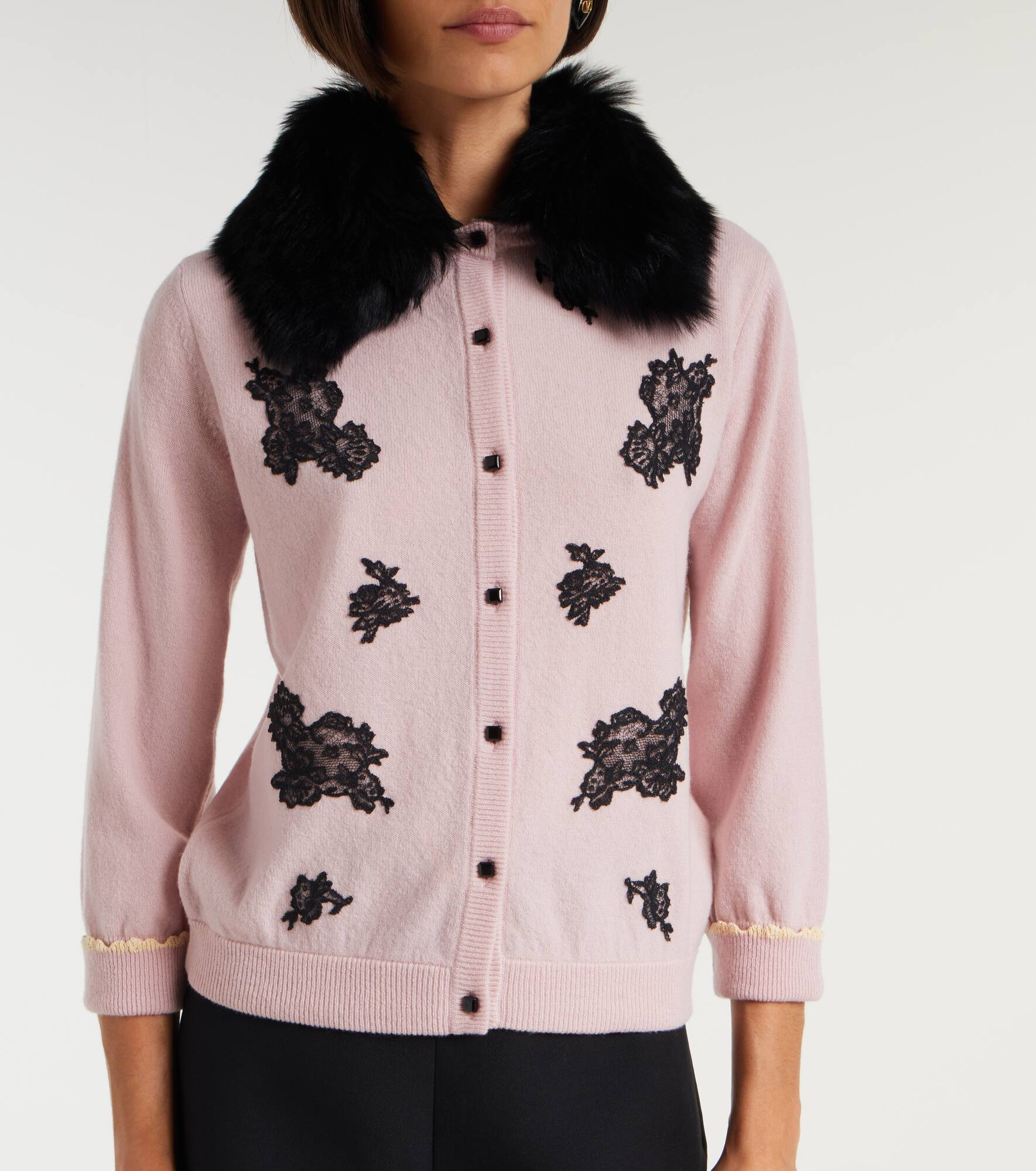 Shearling-trimmed virgin wool cardigan - 6