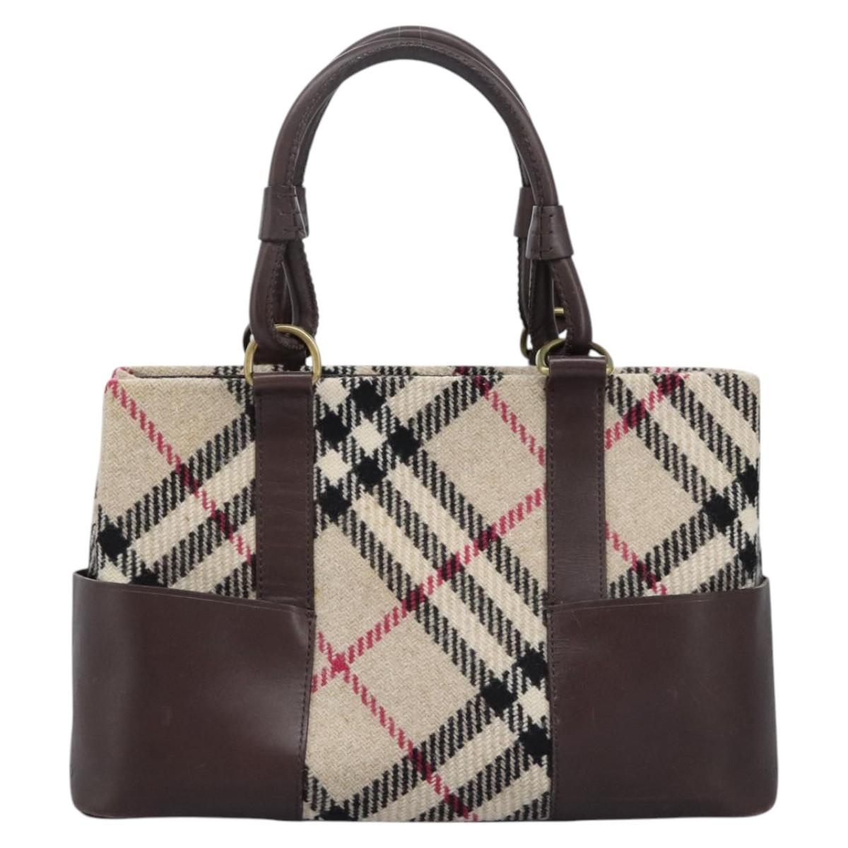 Burberry Nova Check Hand Bag Wool Beige - 13