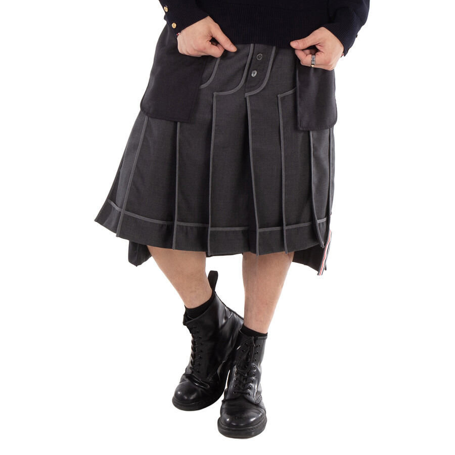 Thom Browne Men's Dark Grey Twill Classic Backstrap Pleated Skirt - 3