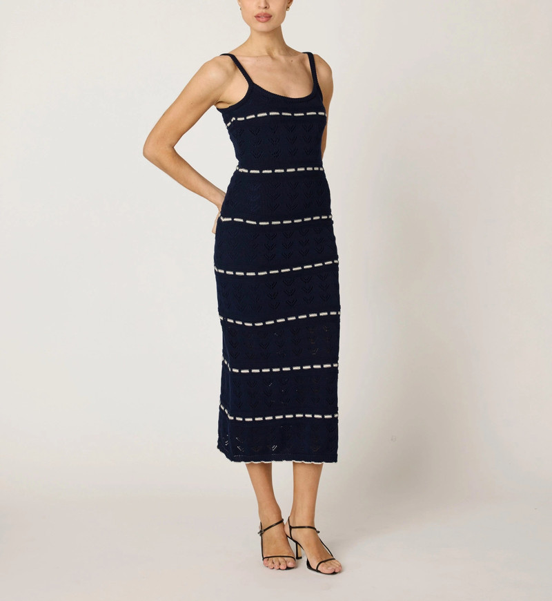 Cleobella SKYLAR MIDI DRESS | DARK BLUE/IVORY outlook