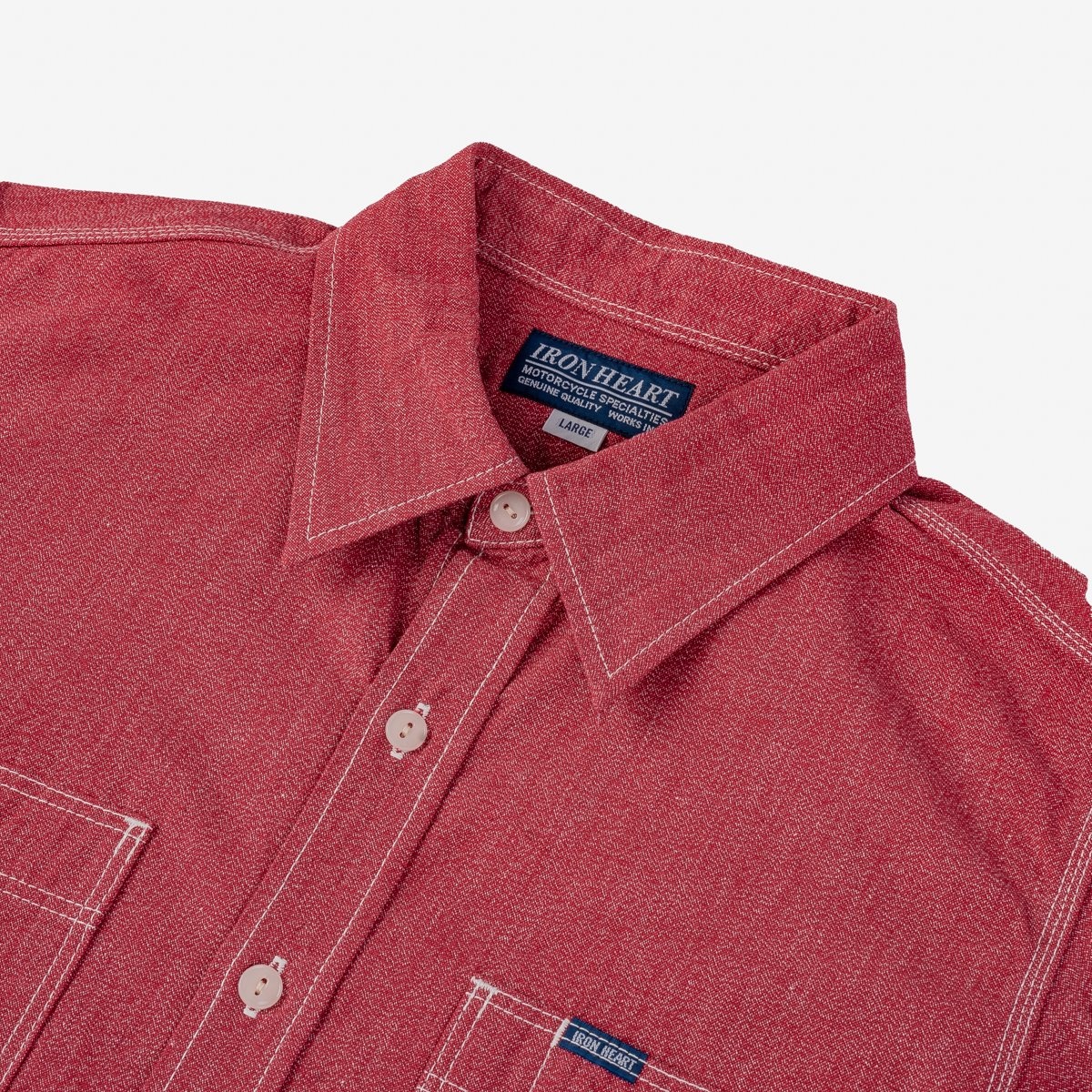 IHSH-290-RED 10oz Mock Twist Selvedge Chambray Work Shirt - Red - 6