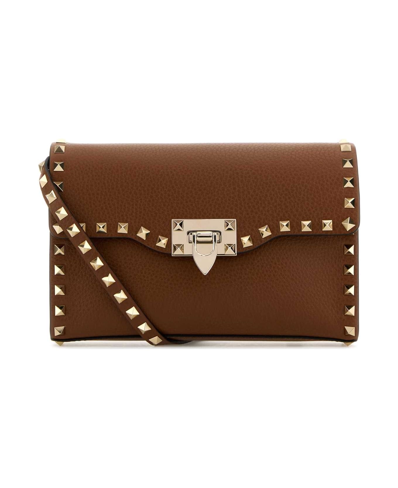 Brown Leather Small Rockstud Crossbody Bag - 1