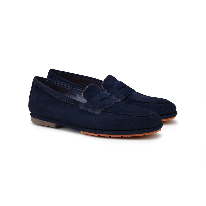 Women's blue suede Carla Driver penny loafer 1