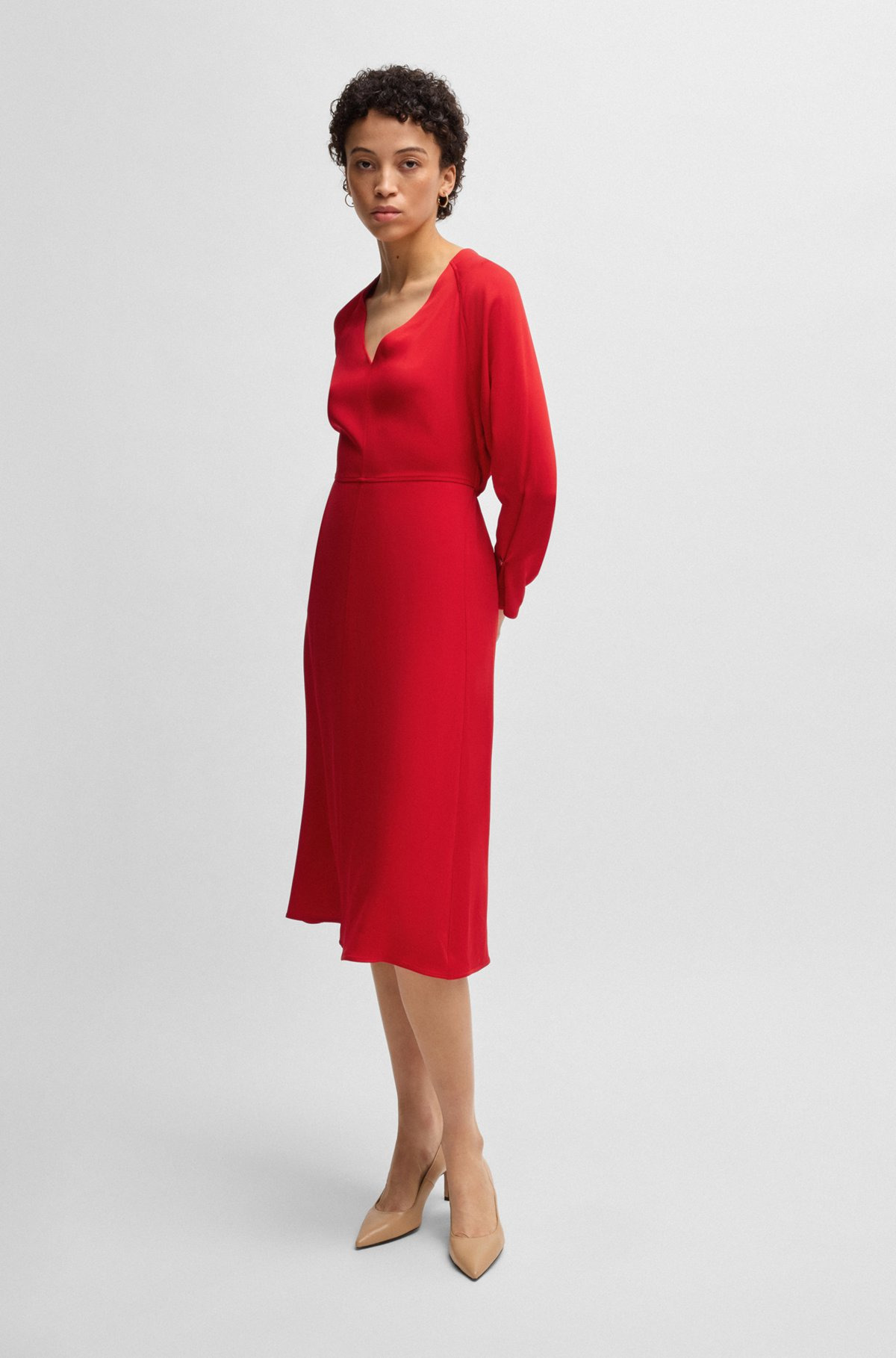 V-NECK DRESS WITH BUTTON CUFFS - 3