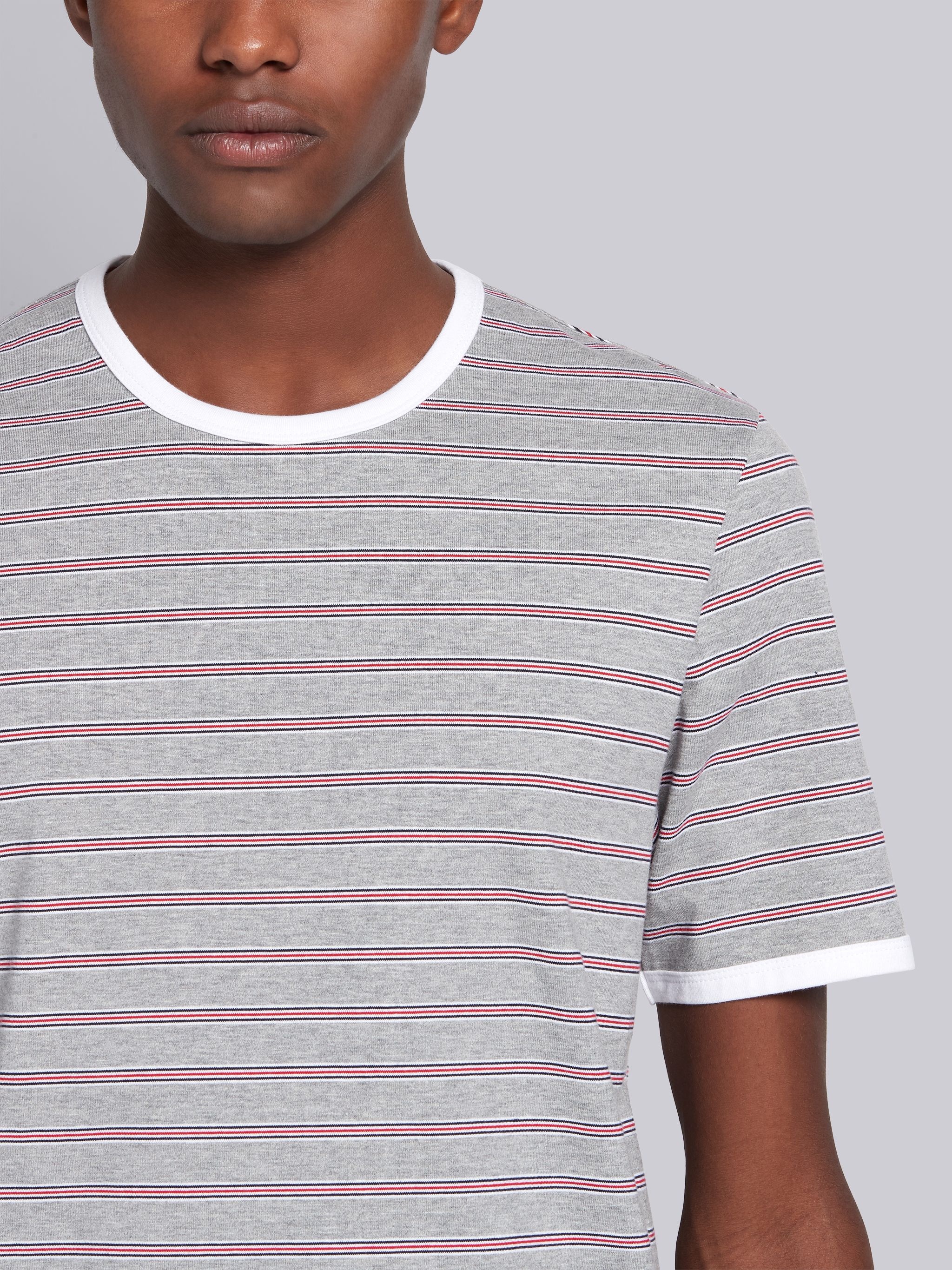 Light Grey Cotton Hairline Stripe Short Sleeve Ringer T-shirt - 5