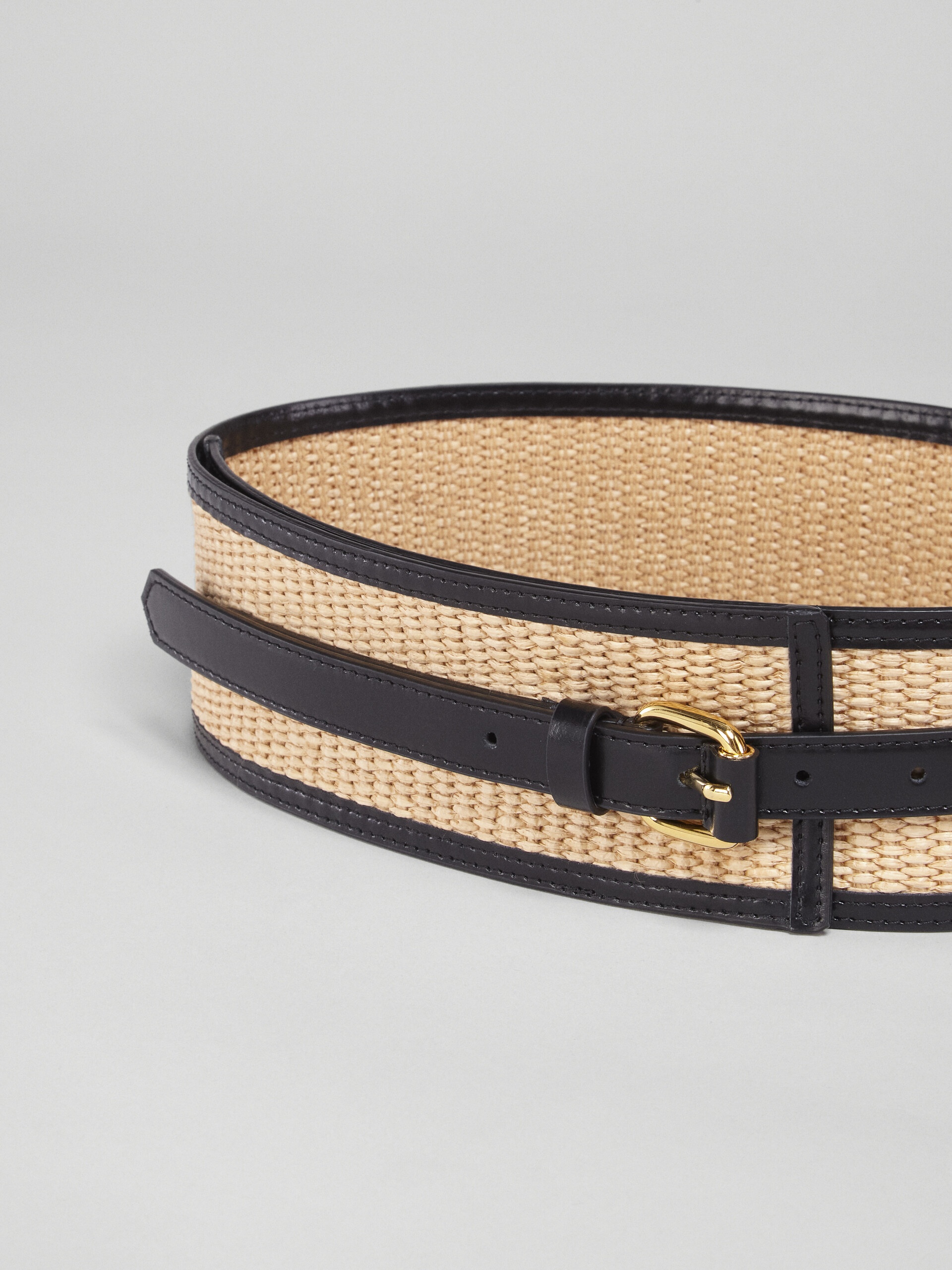 BLACK LEATHER AND RAFFIA BELT - 3