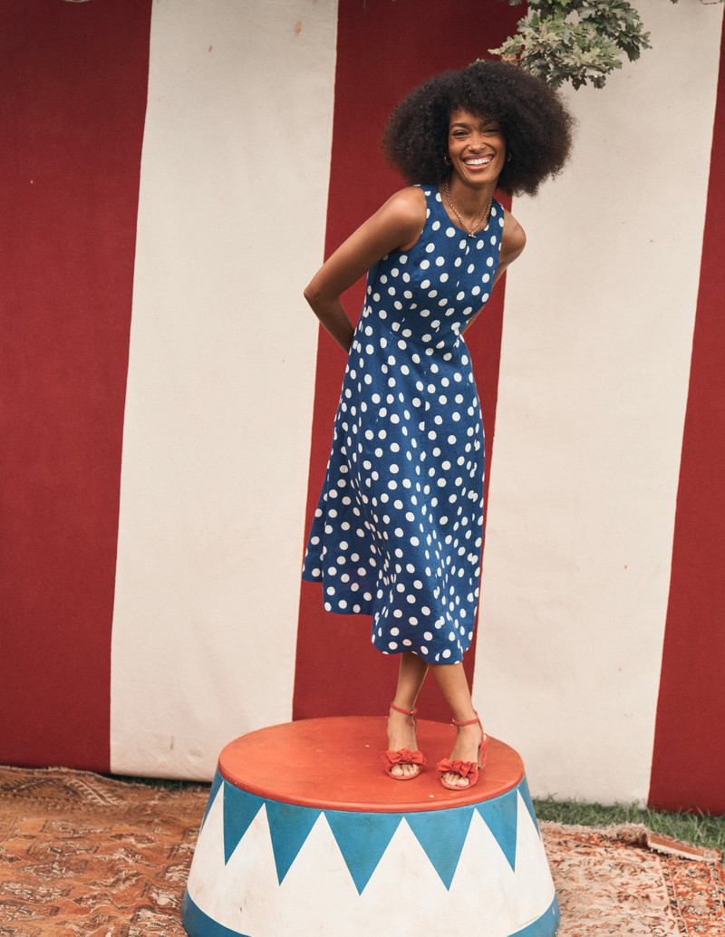 Carla Linen Midi Dress-Starboard Blue, Painted Dot 3