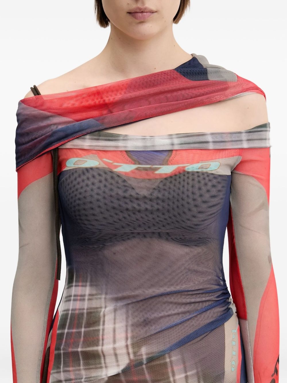mesh-paneled asymmetical dress - 5