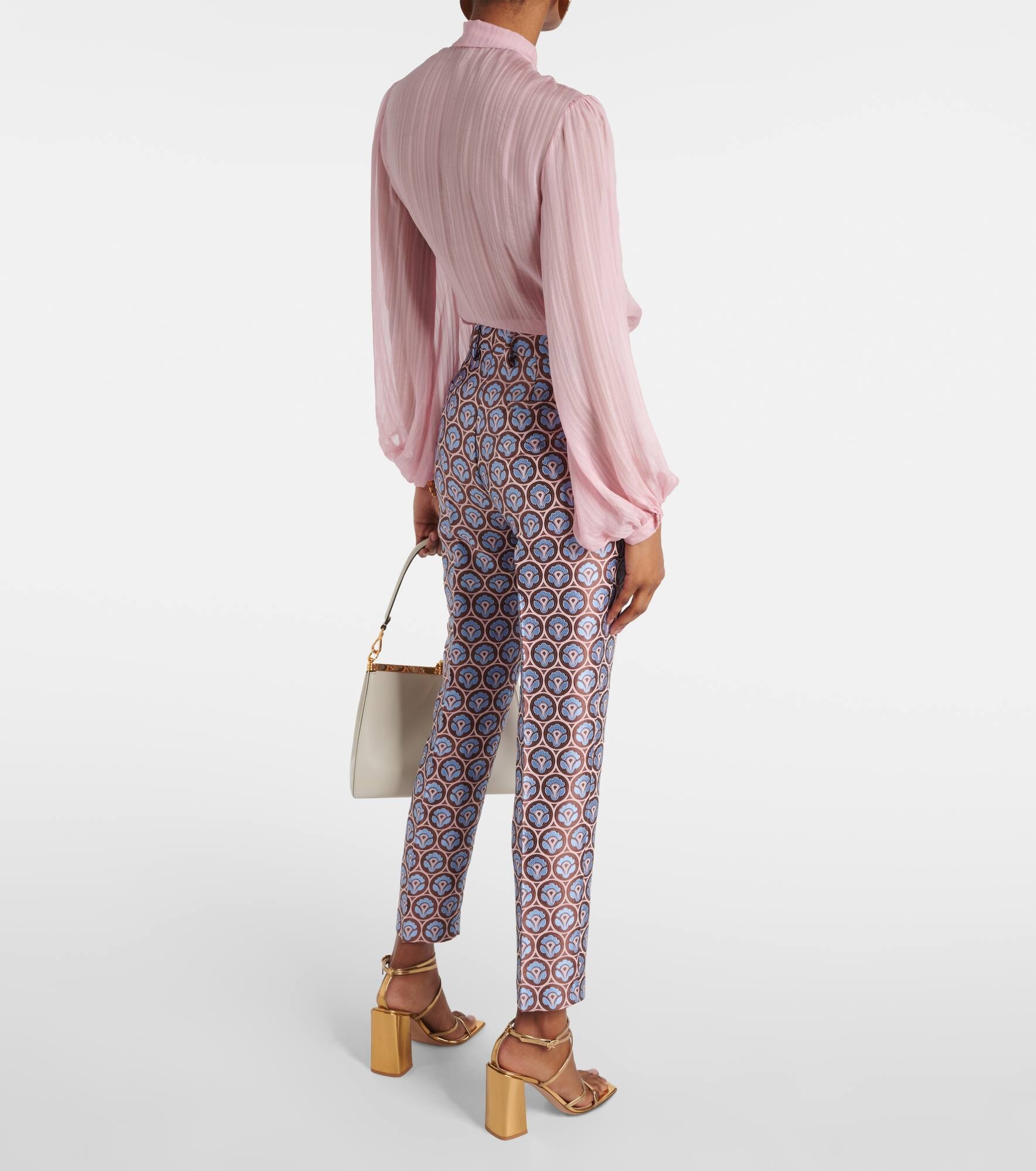 Cropped jacquard slim pants - 3