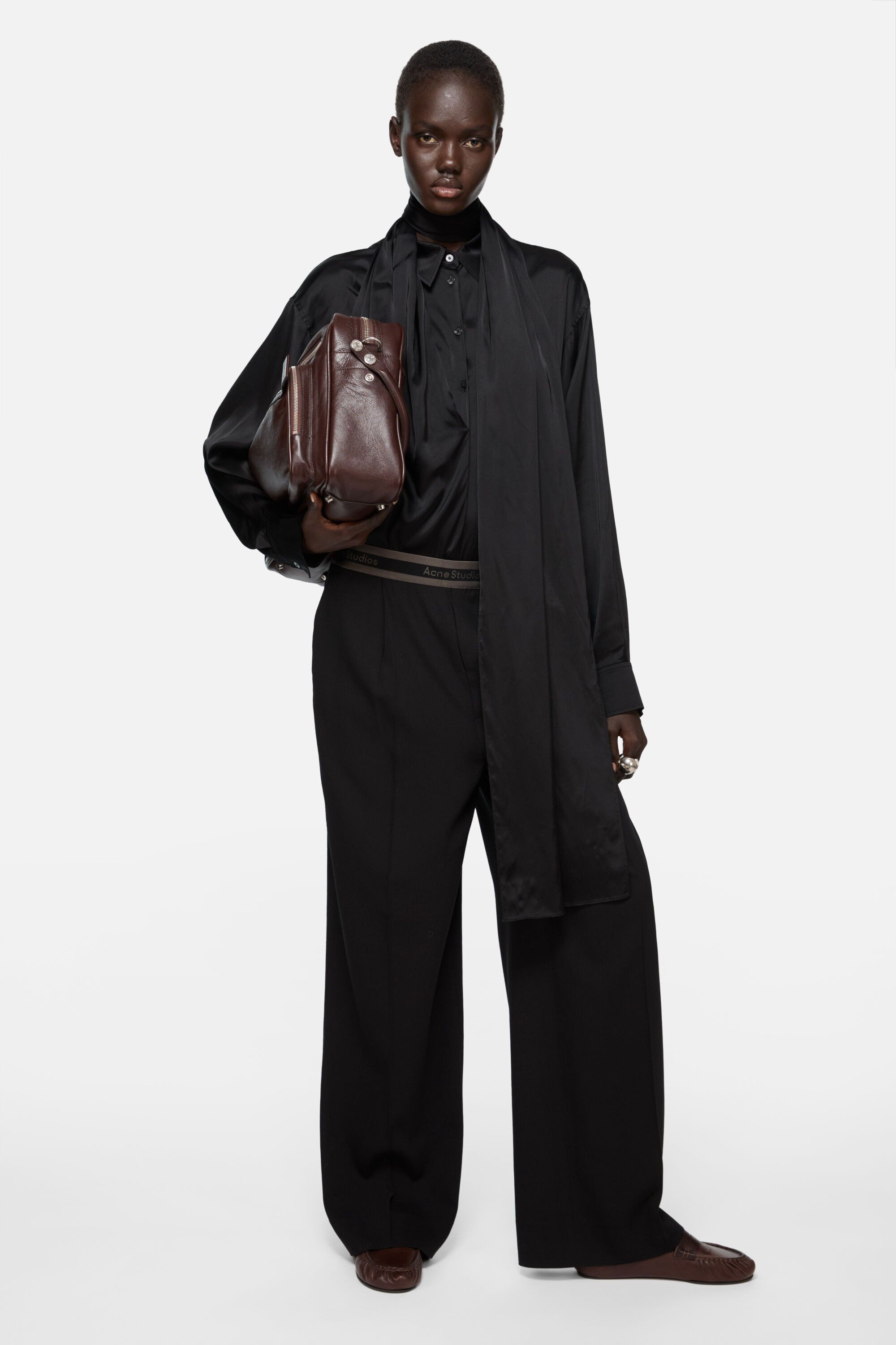 Layered Satin Blouse - Black - 2