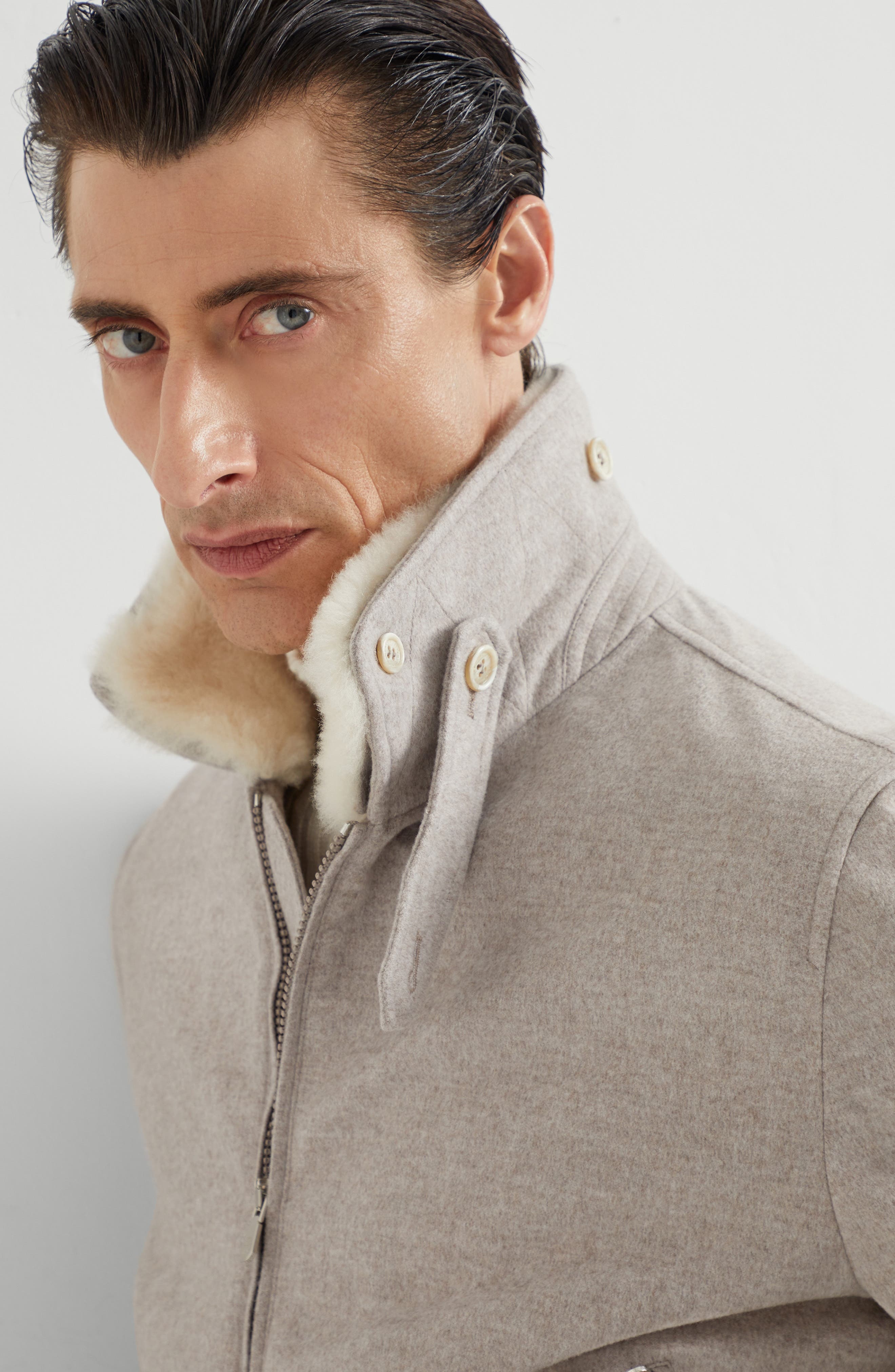 Brunello Cucinelli Cashmere beaver bomber jacket in Bark at Nordstrom - 4