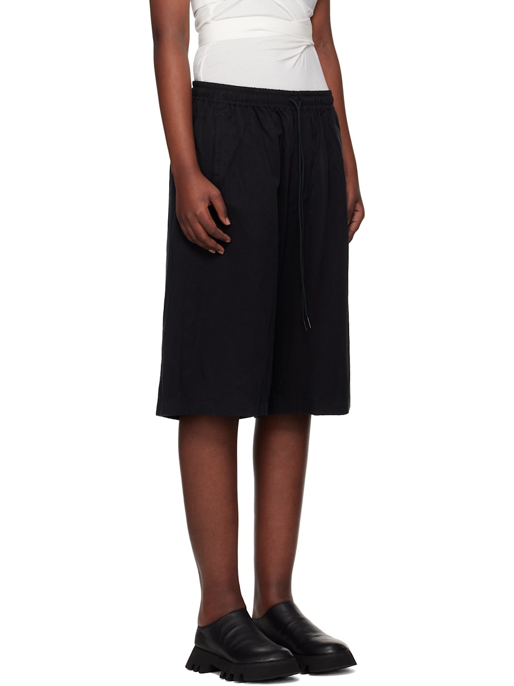 Black Washed Twill Shorts - 2