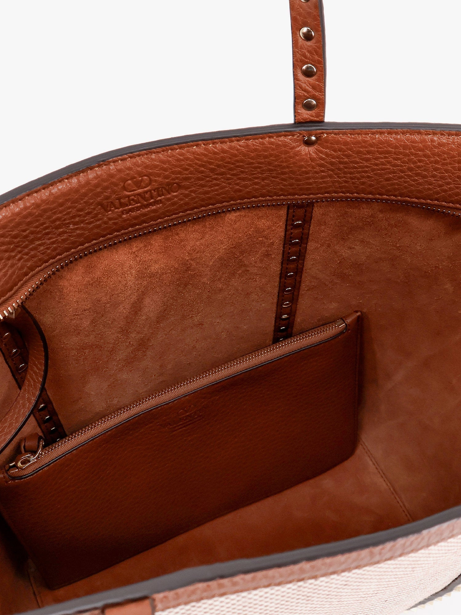 Valentino Garavani Leather And Canvas Shoulder Bag With Iconic Studs - 4