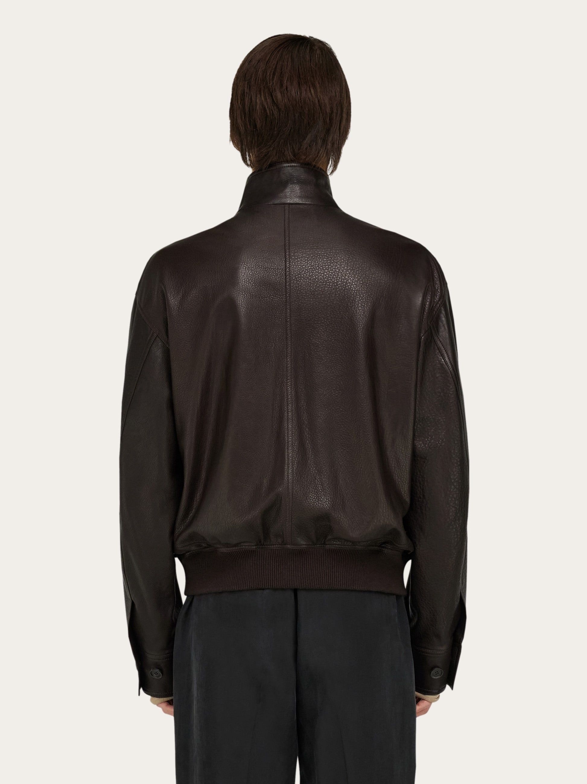 Grainy leather blouson - 3