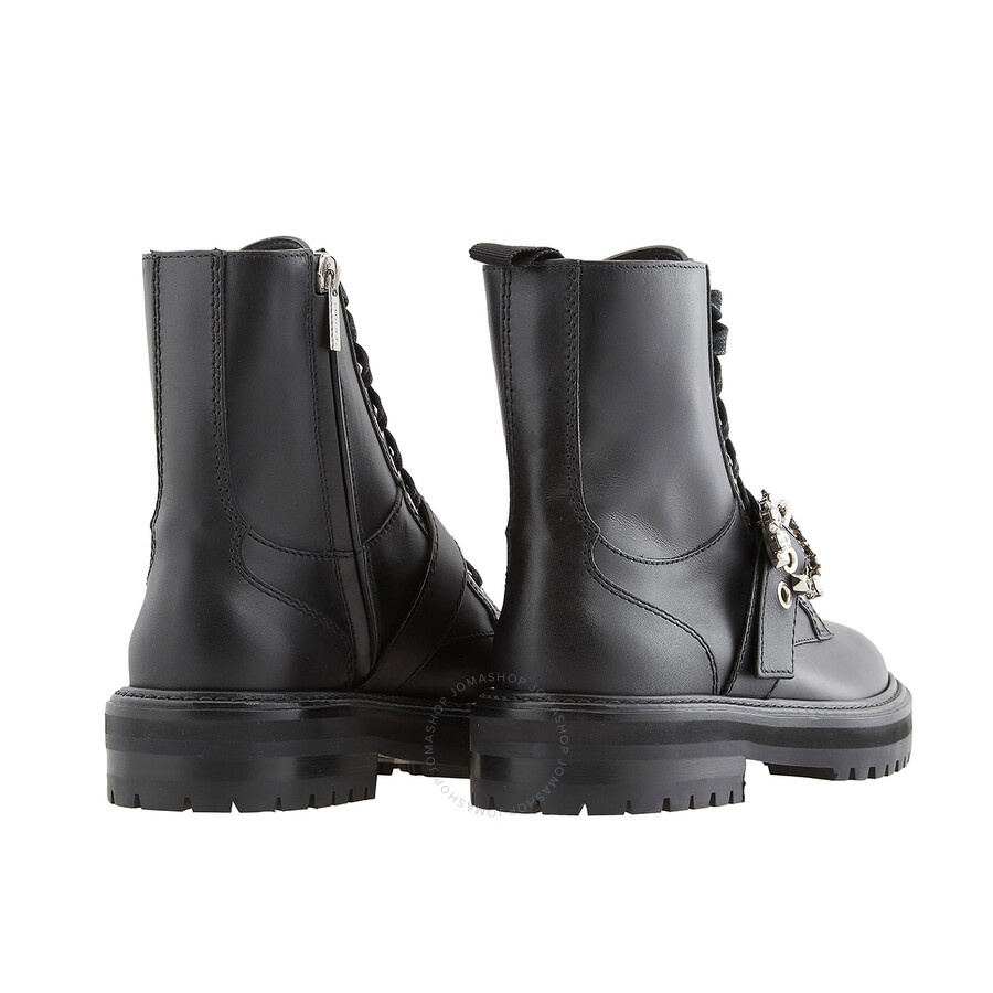 Jimmy Choo Ladies Cora Black Leather Crystal Combat Boots - 3