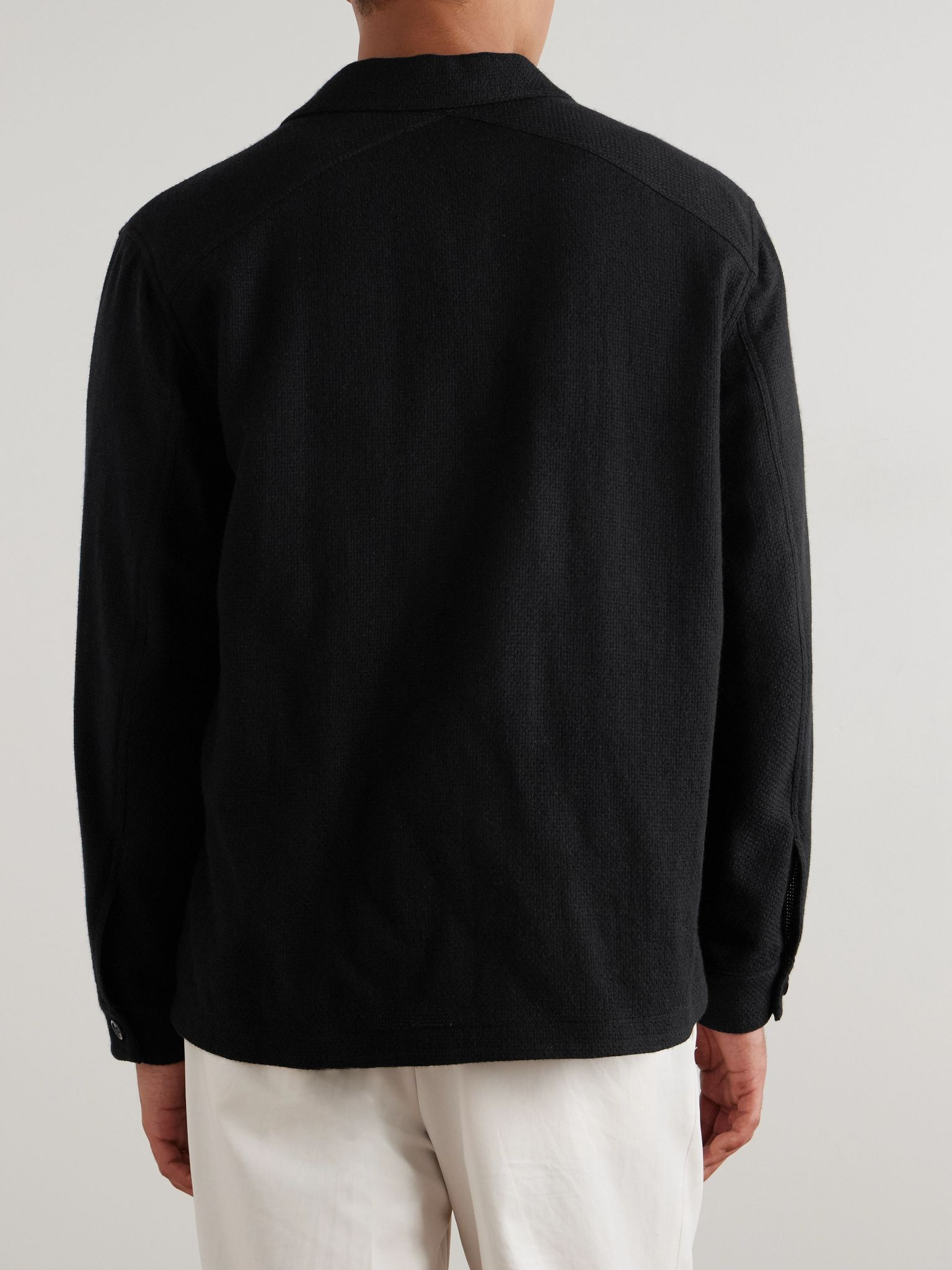 Basketweave-Knit Cashmere Shirt Jacket Black - 3