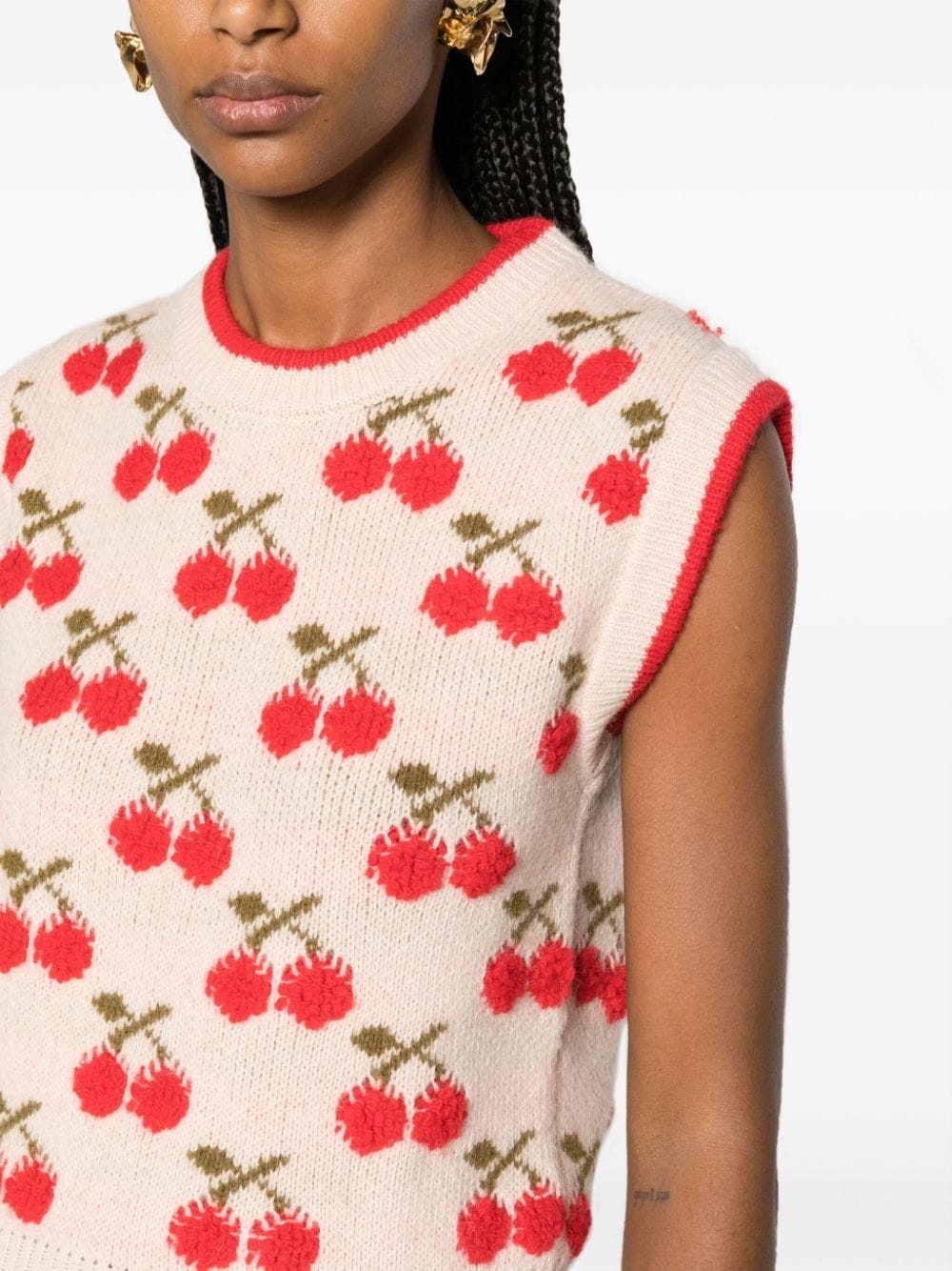 Cherry patterned intarsia-knit vest - 5