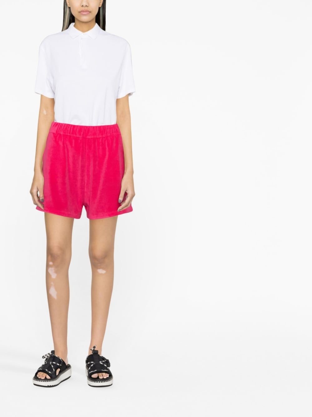 logo-patch velour shorts - 2