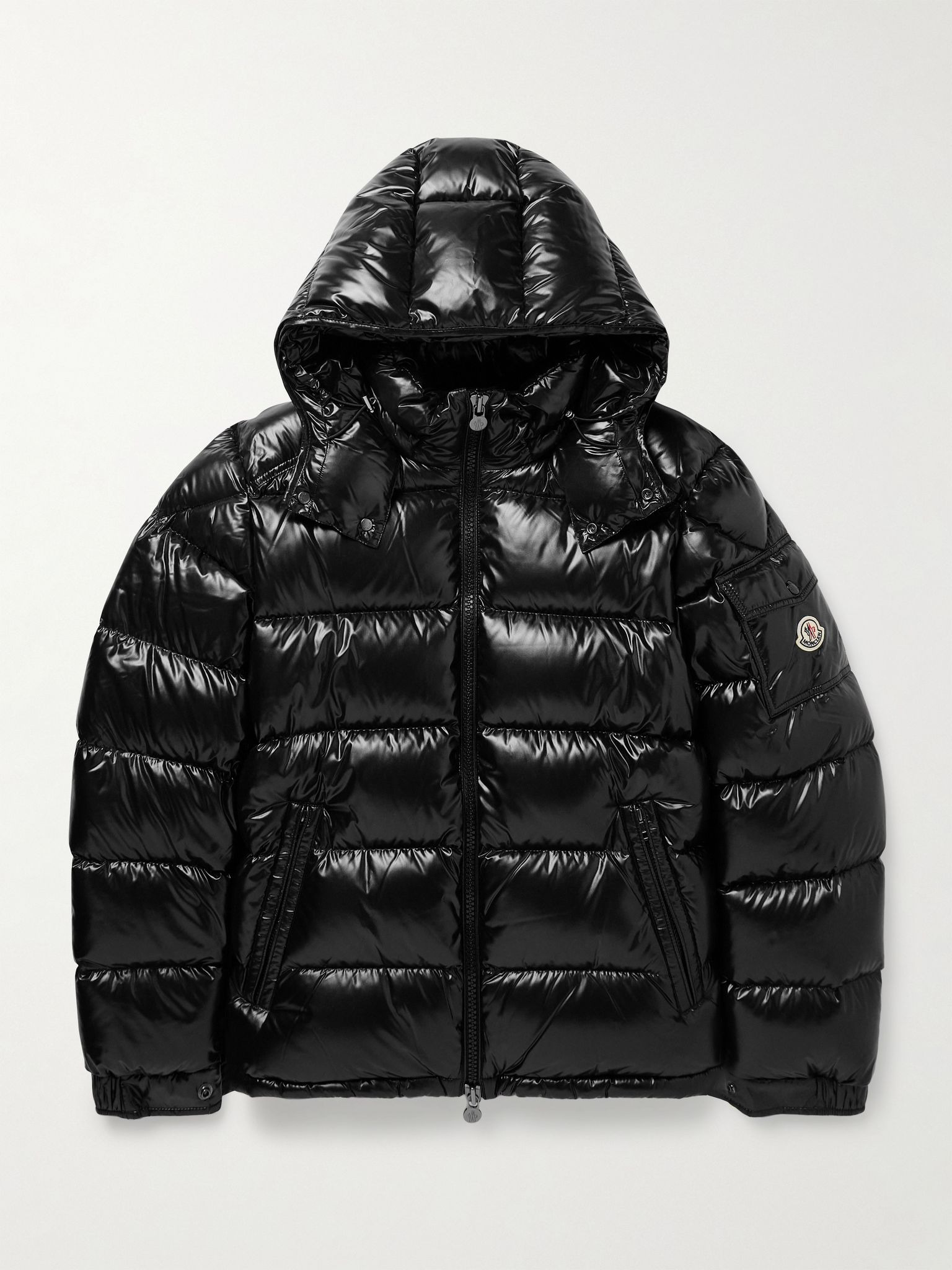Maya Logo-Appliquéd Quilted Shell Hooded Down Jacket Black - 1
