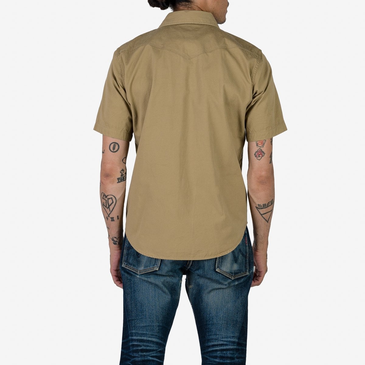 IHSH-387-KHA 7oz Fatigue Cloth Short Sleeved Western Shirt - Khaki - 3