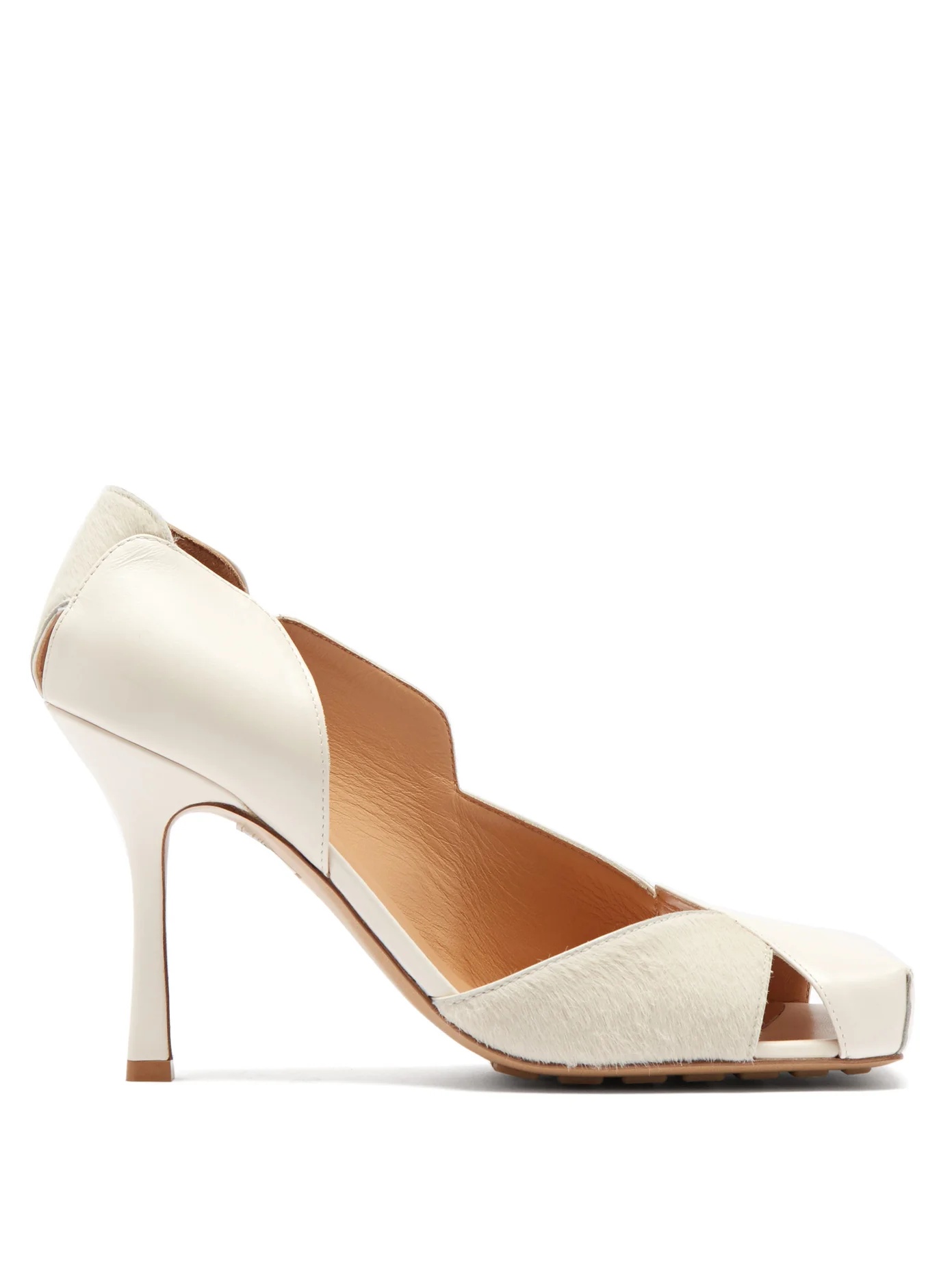 Square-toe leather and calf-hair pumps - 1