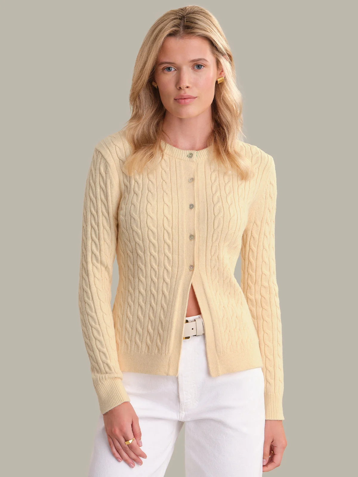 Julianna: Cable Knit Crewneck Cardigan - 1