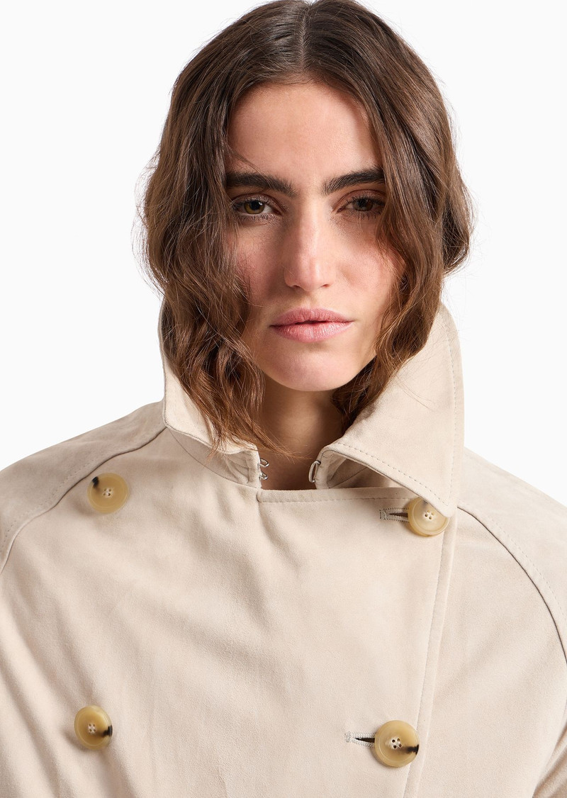 Icon double-breasted, belted trench coat in goatskin suede 6
