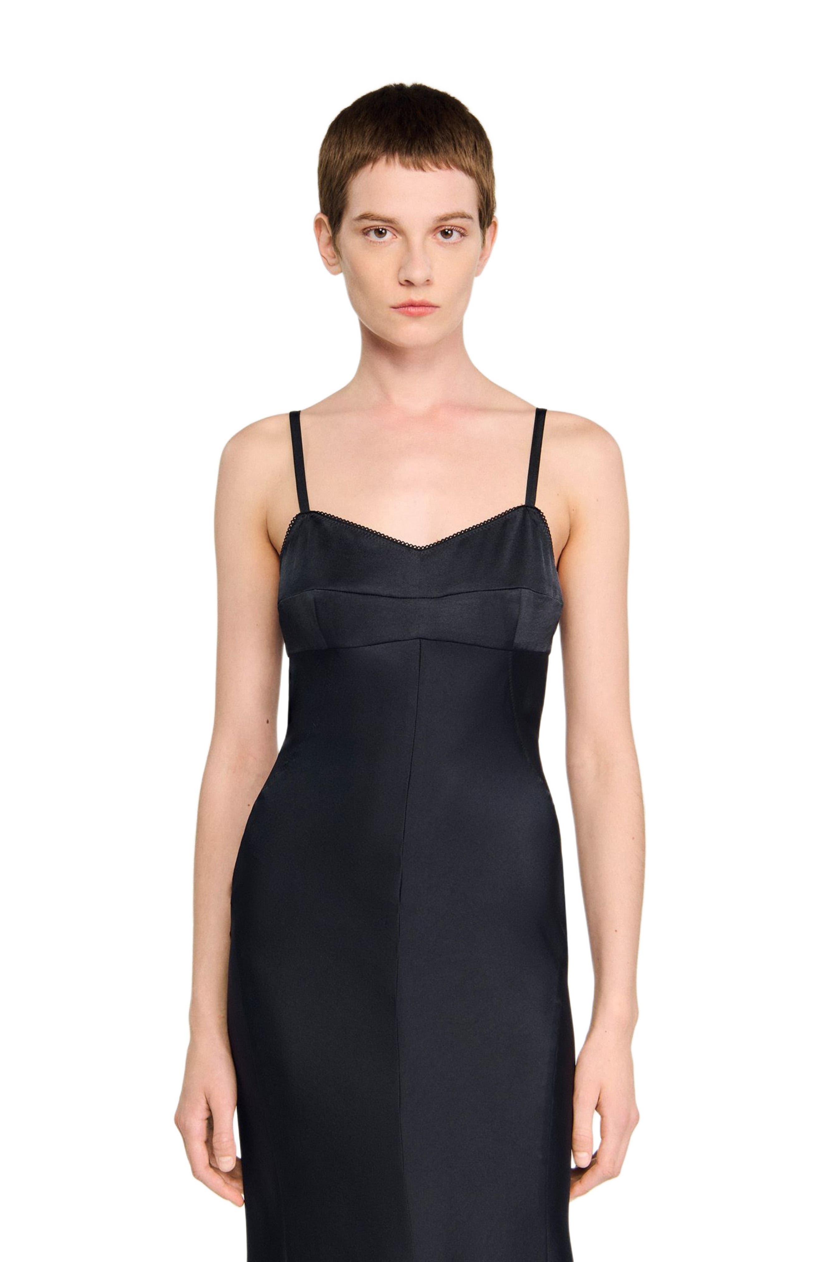 SANDRO Satin-effect maxi dress in Navy Blue at Nordstrom - 4